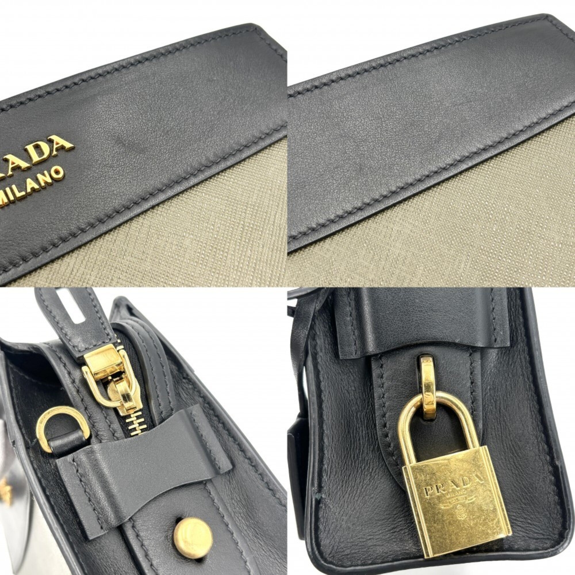 Prada Black Khaki Leather Shoulder Bag (Pre-Owned)