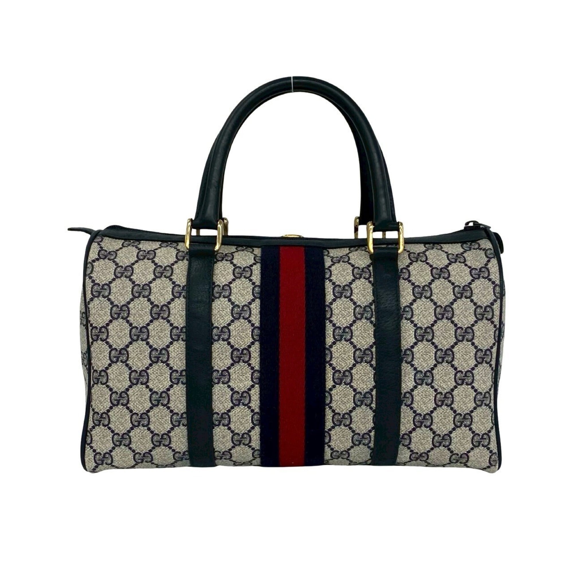 Gucci Navy Red Color Leather Pvc Boston Bag Handbag (Pre-Owned)