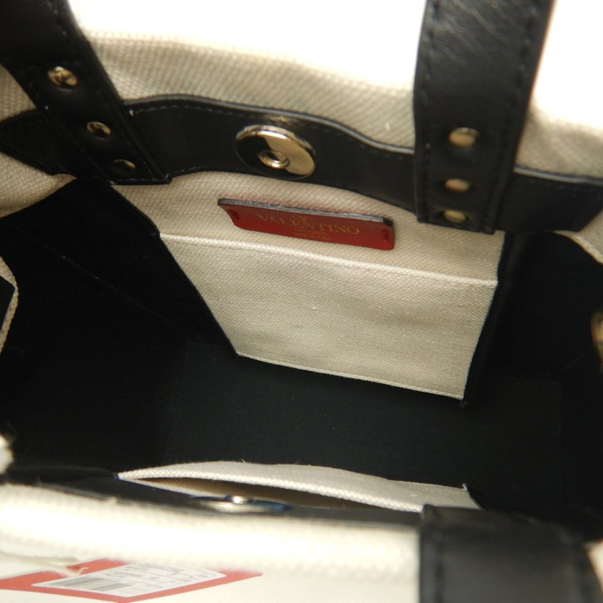 Valentino Garavani Black White Canvas Leather Tote Bag (Pre-Owned)