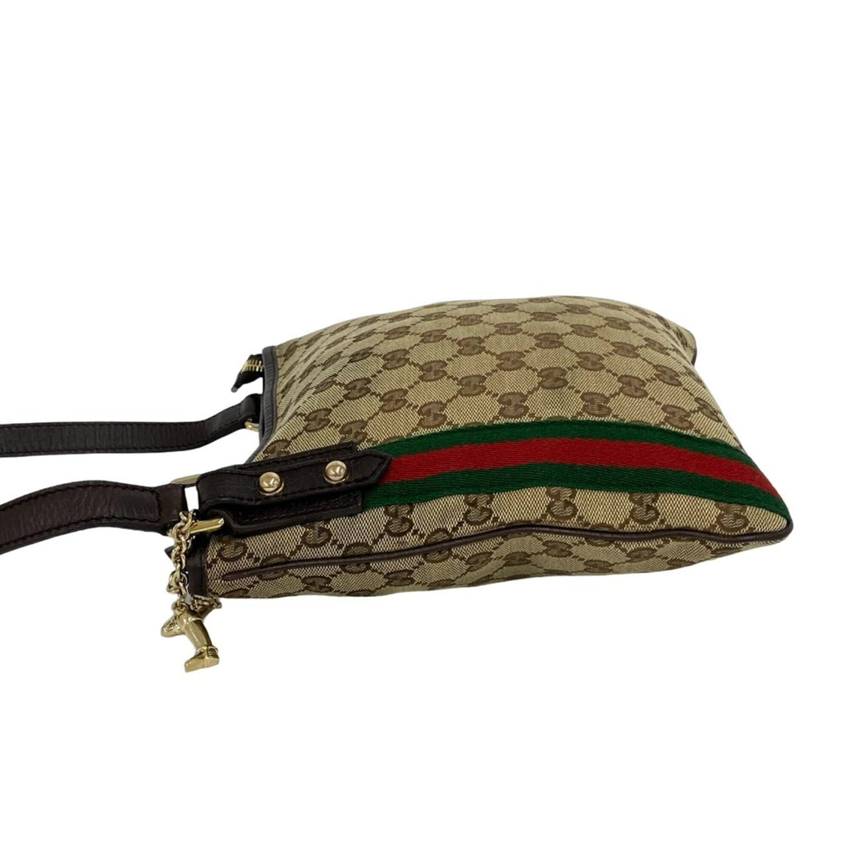 Gucci Brown Green Red Color Canvas Leather Pochette Shoulder Bag (Pre-Owned)