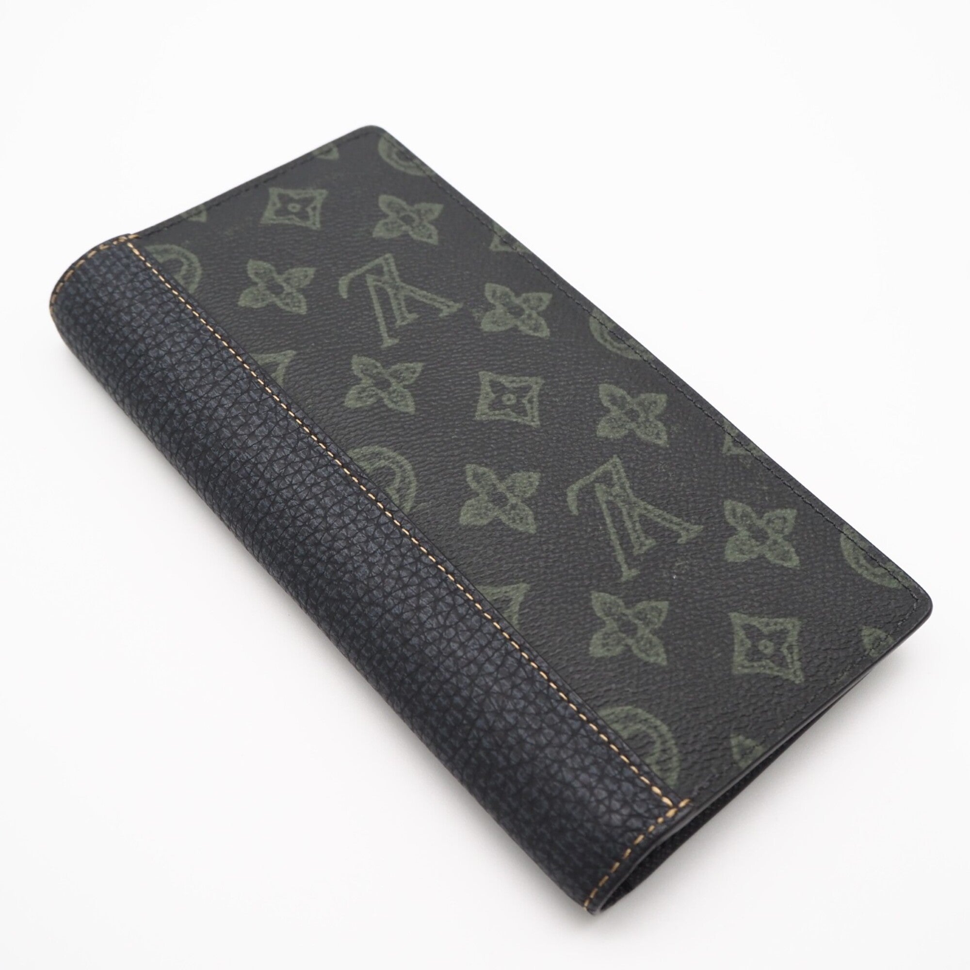 Louis Vuitton Monogram Brown Green Navy Coated Canvas Leather Long Wallet (Bi-Fold) (Pre-Owned)