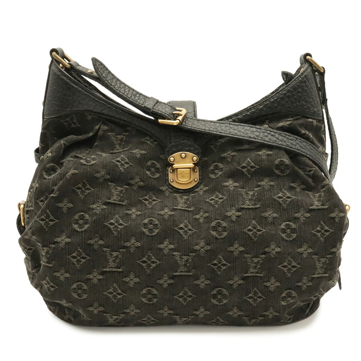 Louis Vuitton Black Noir Denim Canvas Leather Shoulder Bag (Pre-Owned)