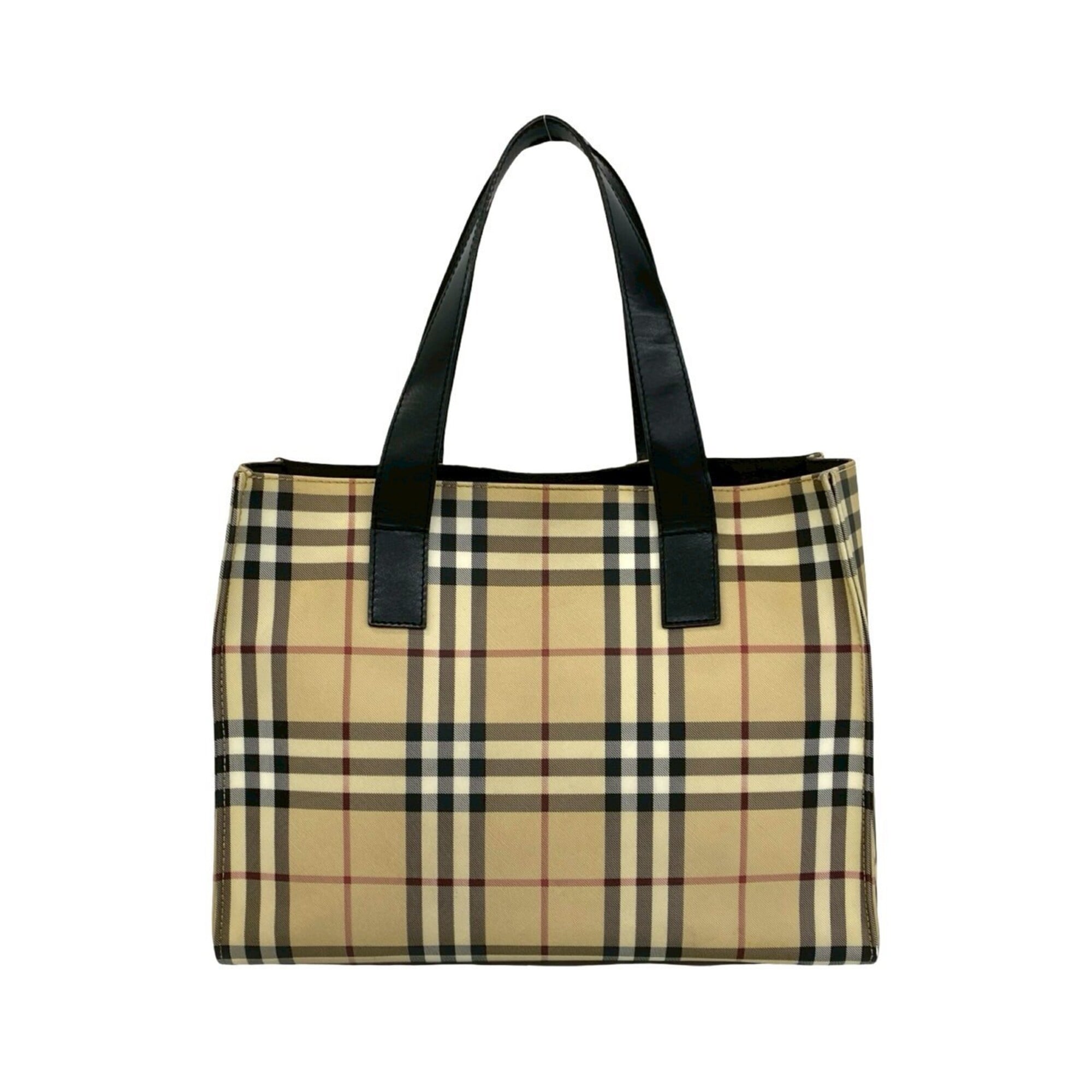 Burberry Beige Black Pvc Leather Handbag Tote Bag (Pre-Owned)