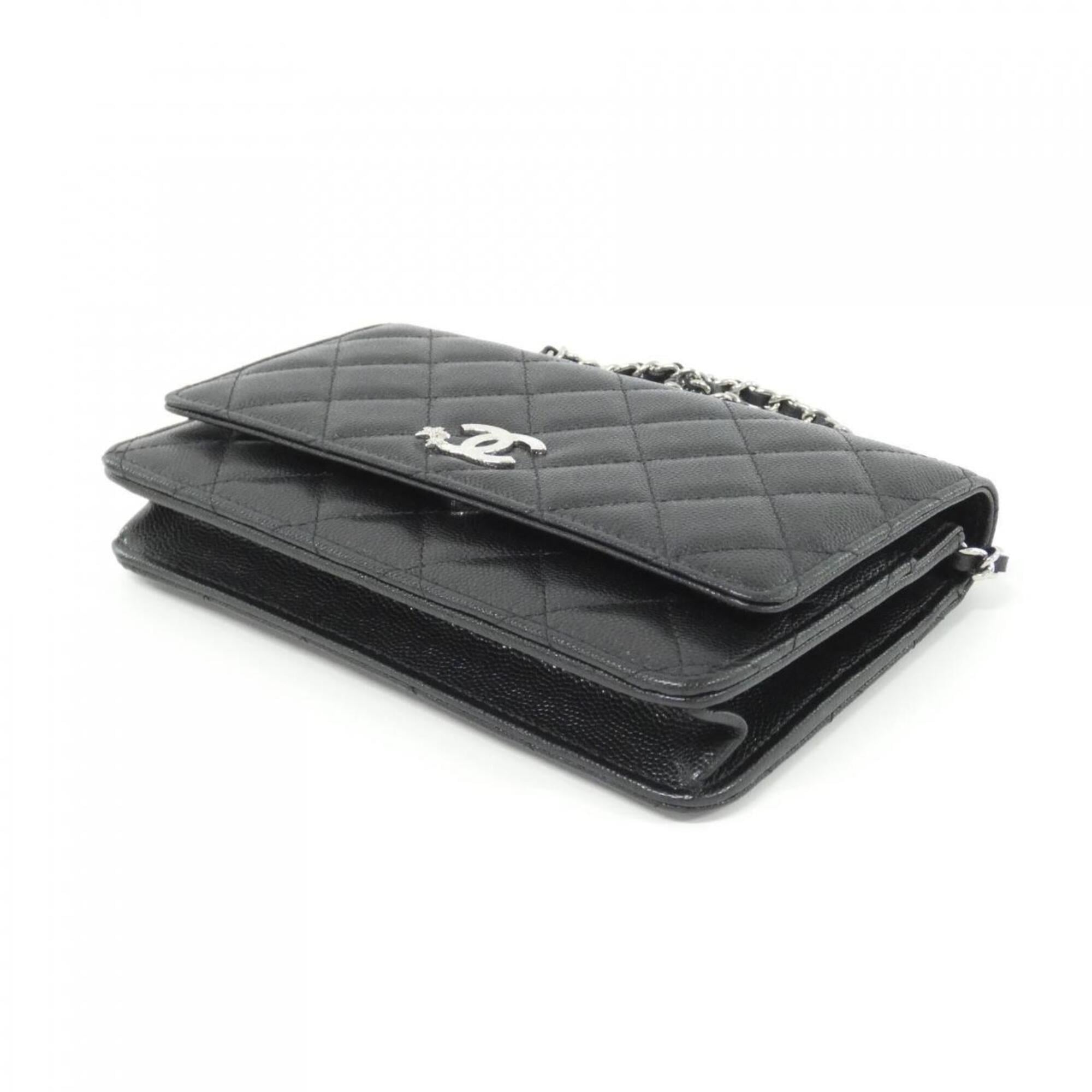 Chanel Black Grained Calfskin Chain/Shoulder Wallet (Pre-Owned)