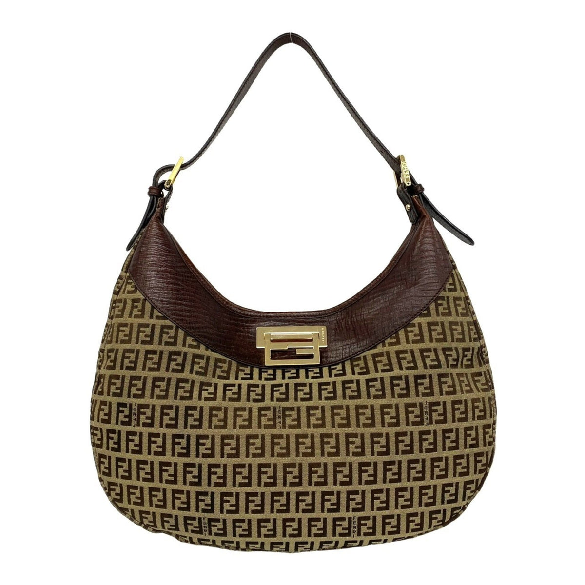 Fendi Brown Khaki Leather Canvas Shoulder Bag (Pre-Owned)