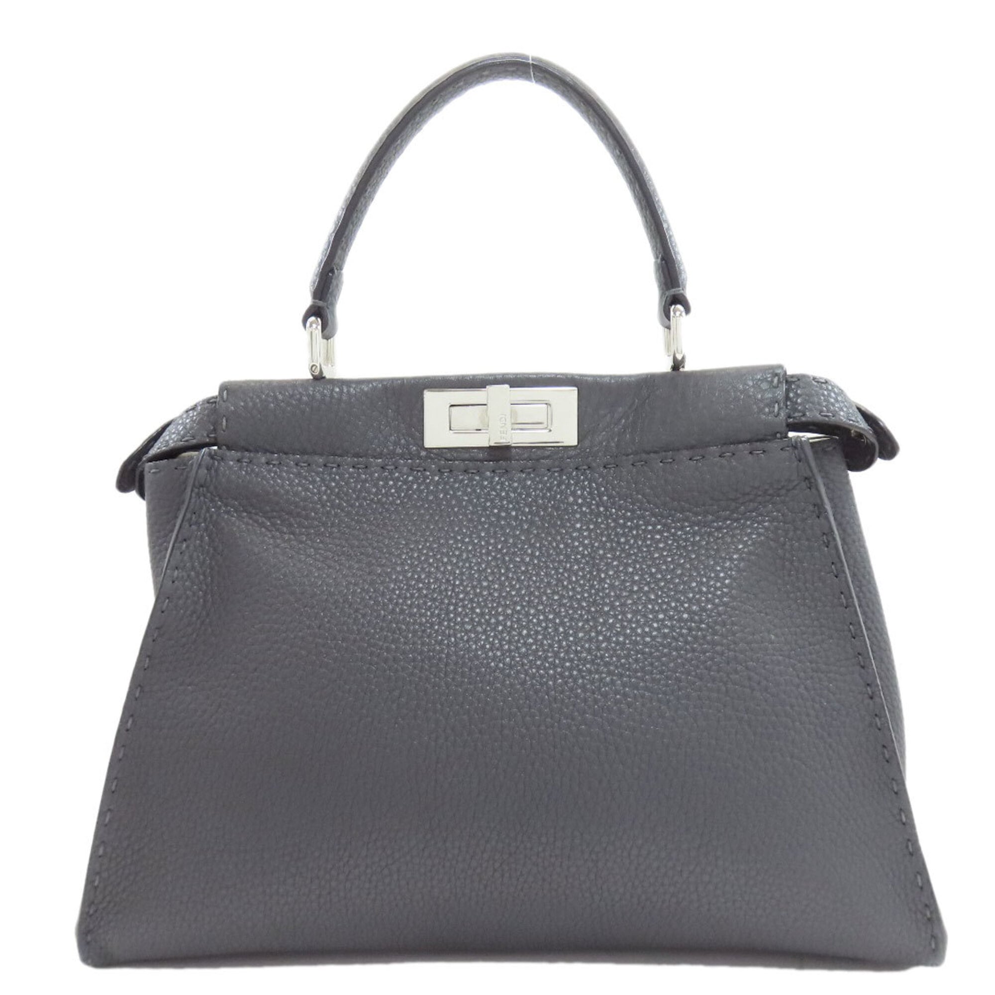 Fendi Peekaboo Gray Leather Handbag (Pre-Owned)