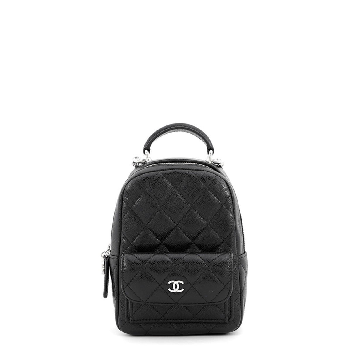 Chanel Matelasse Black Grained Calfskin Backpack Handbag Shoulder Bag (Pre-Owned)