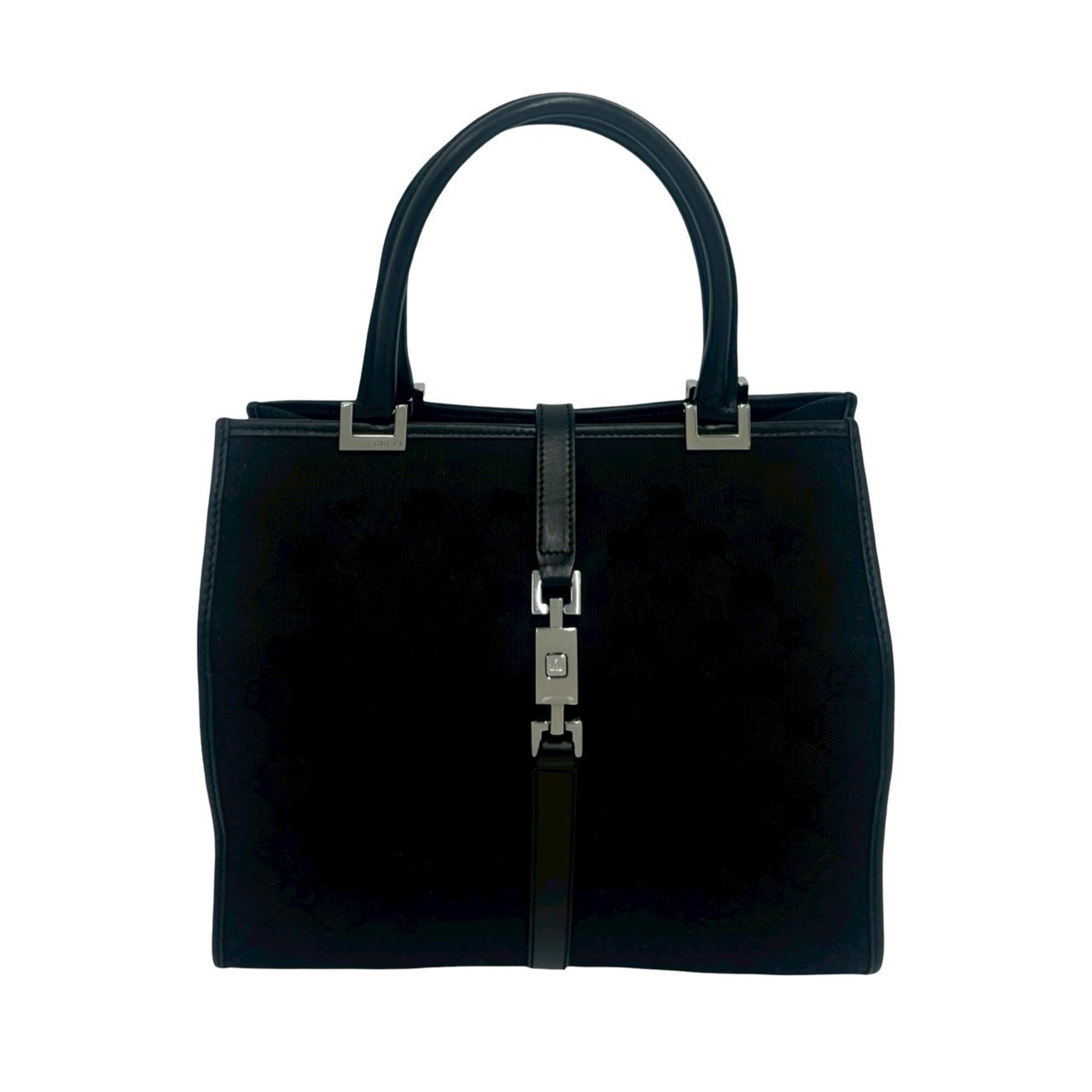 Gucci Black Canvas Leather Handbag Tote Bag (Pre-Owned)