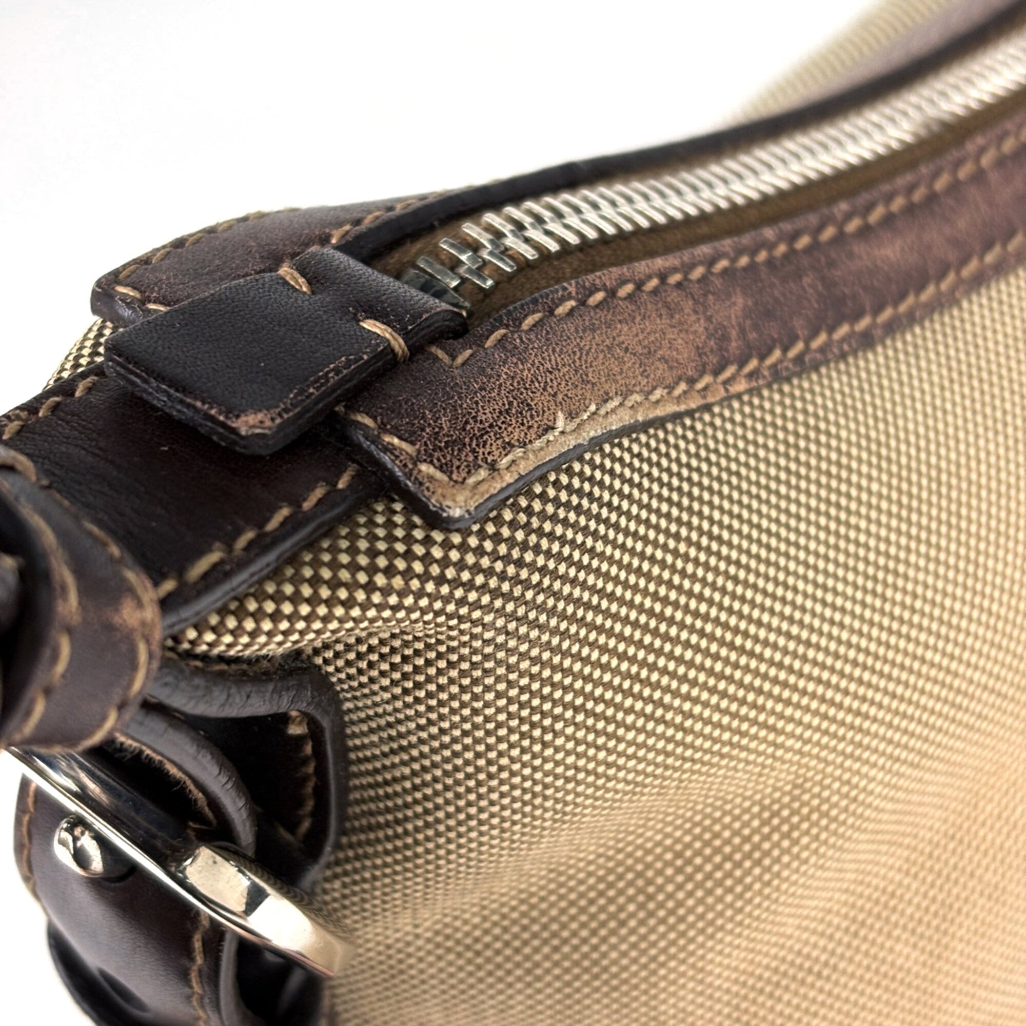 Prada Brown Canvas Leather Shoulder Bag (Pre-Owned)