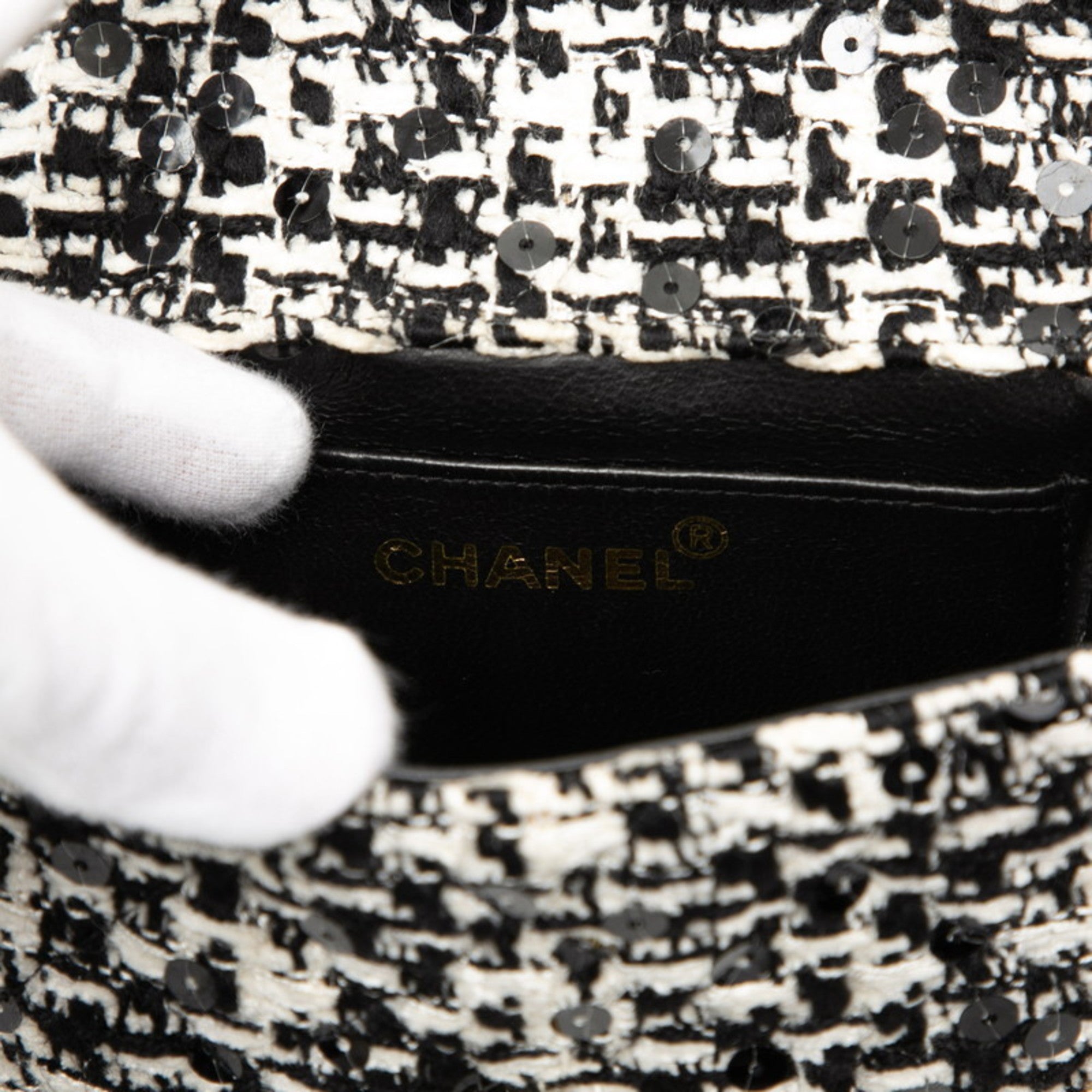 Chanel Black White Tweed Spangles Handbag (Pre-Owned)