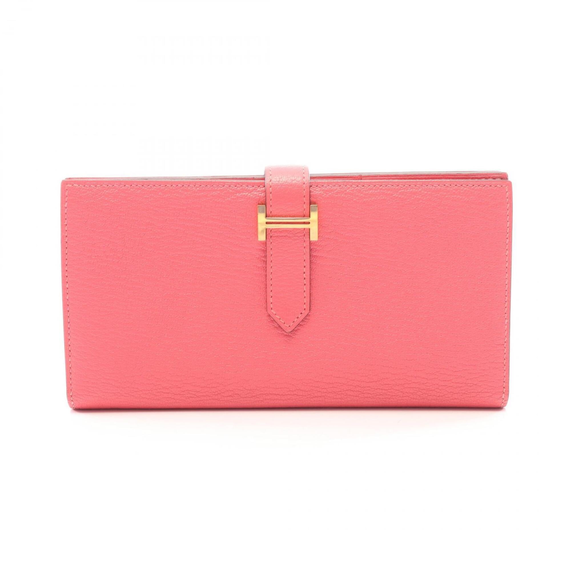 Hermes Pink Rose Azalee Chevre Leather Long Wallet (Bi-Fold) (Pre-Owned)