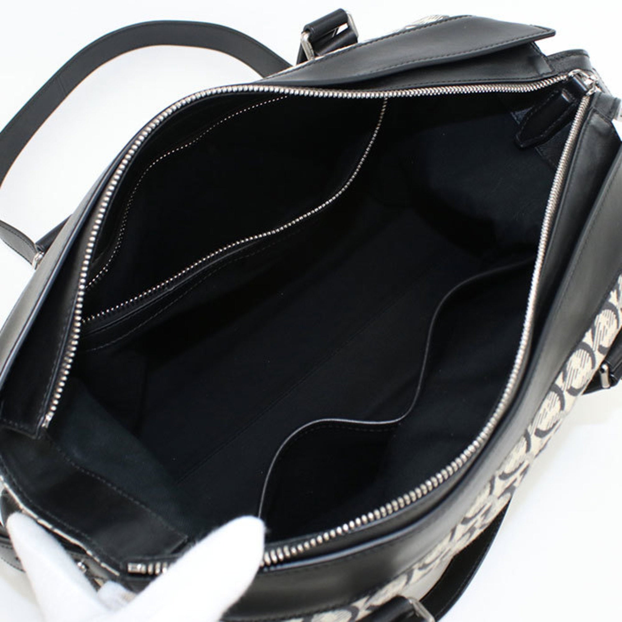Salvatore Ferragamo Gancini Black Jacquard Boston Bag (Pre-Owned)
