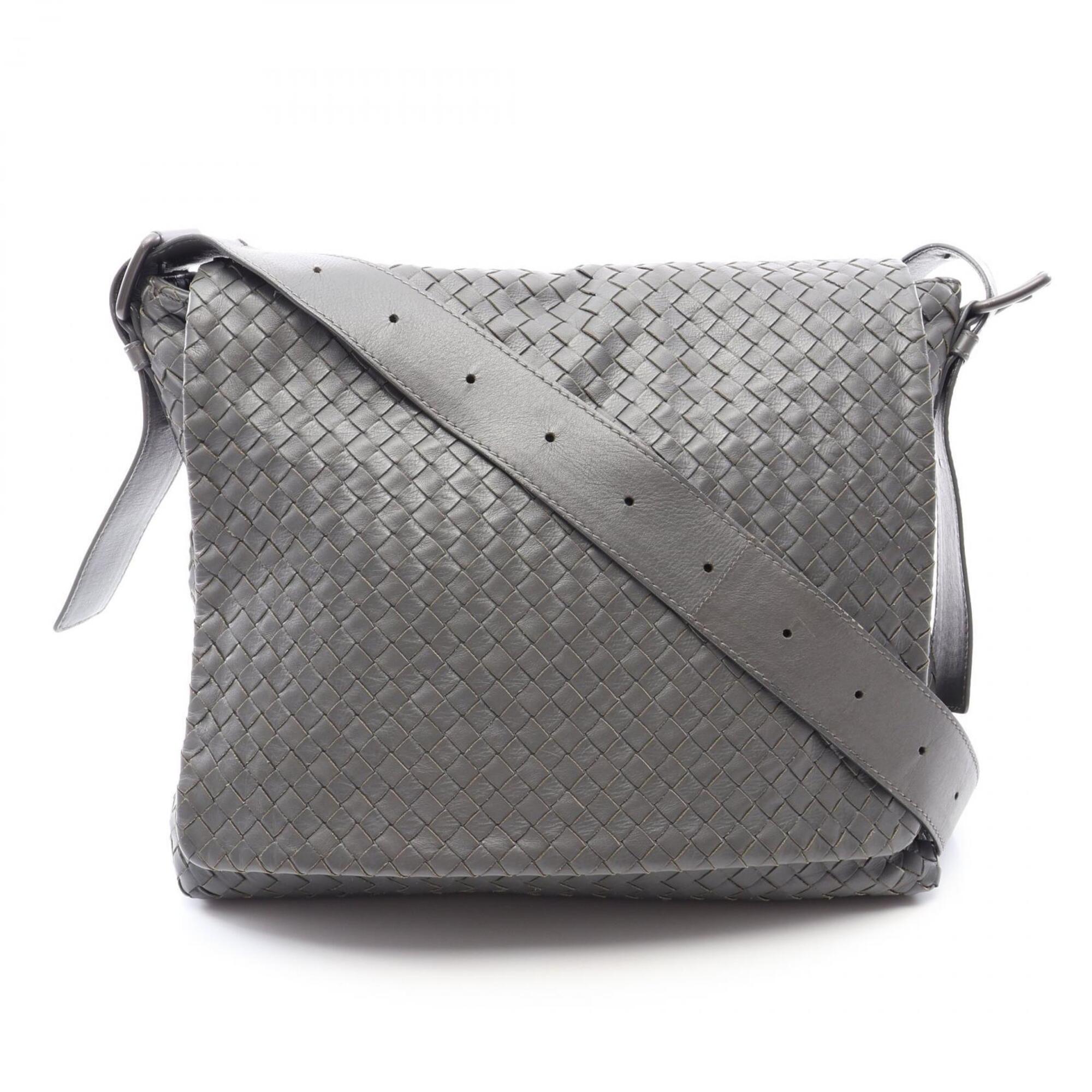 Bottega Veneta Gray Intrecciato Messenger Bag Shoulder Bag (Pre-Owned)