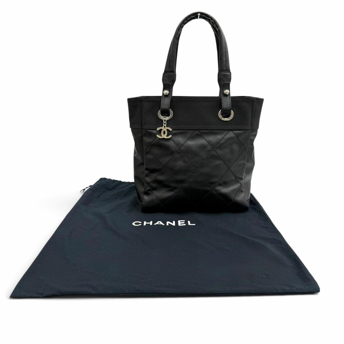 Chanel Black Coated Canvas Leather Tote Bag (Pre-Owned)