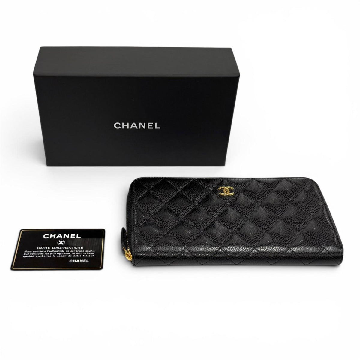 Chanel Black Grained Calfskin Long Wallet (Bi-Fold) (Pre-Owned)