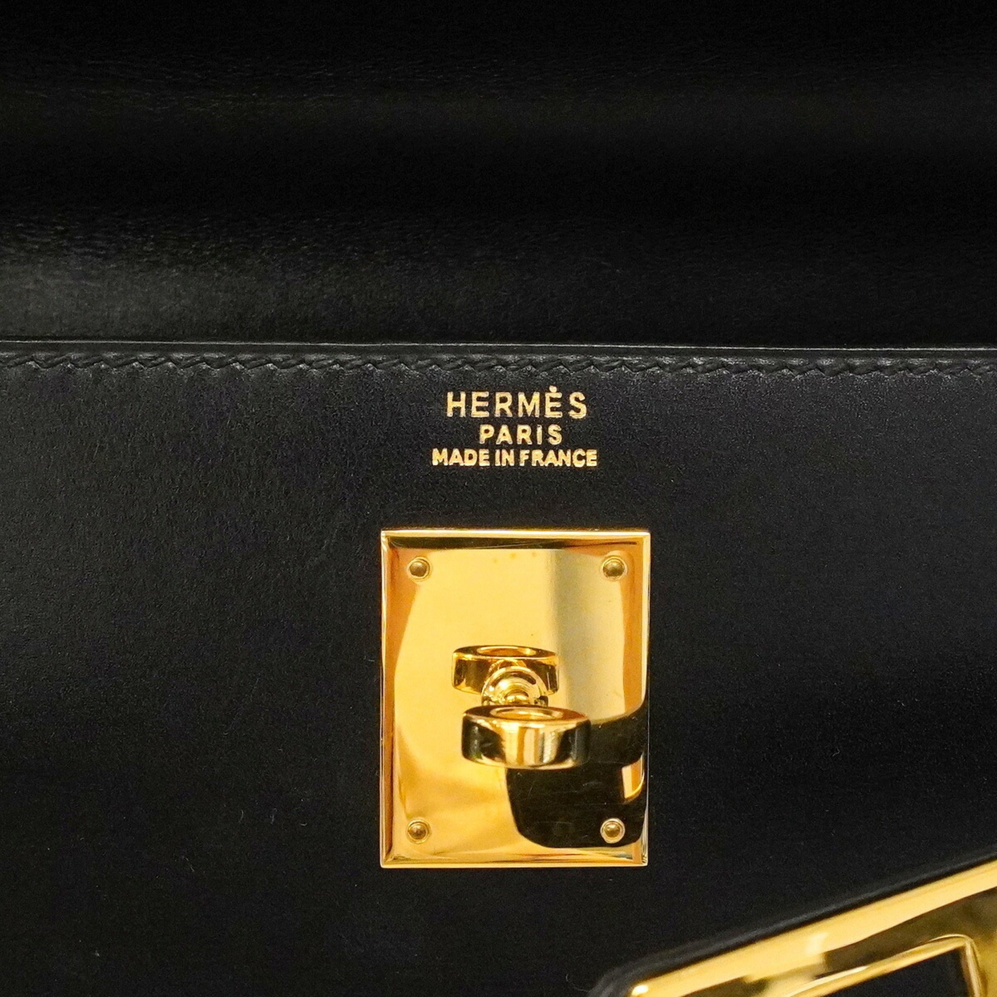 Hermes Black Box Calf Leather Handbag (Pre-Owned)