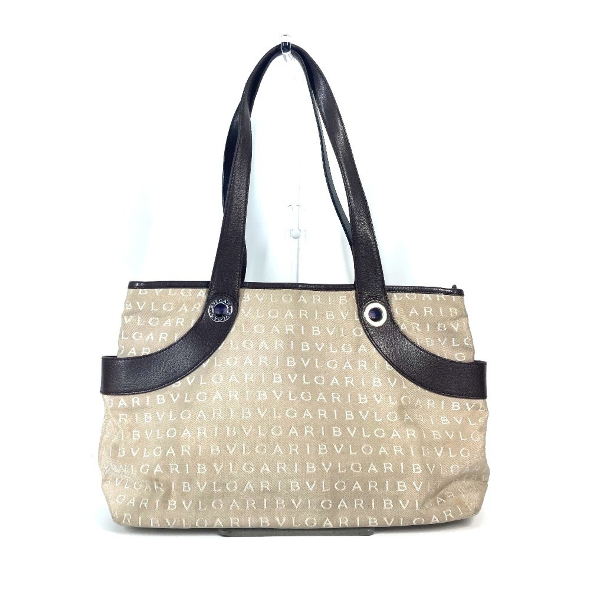 Bvlgari Beige Canvas Leather Shoulder Bag Tote Bag (Pre-Owned)