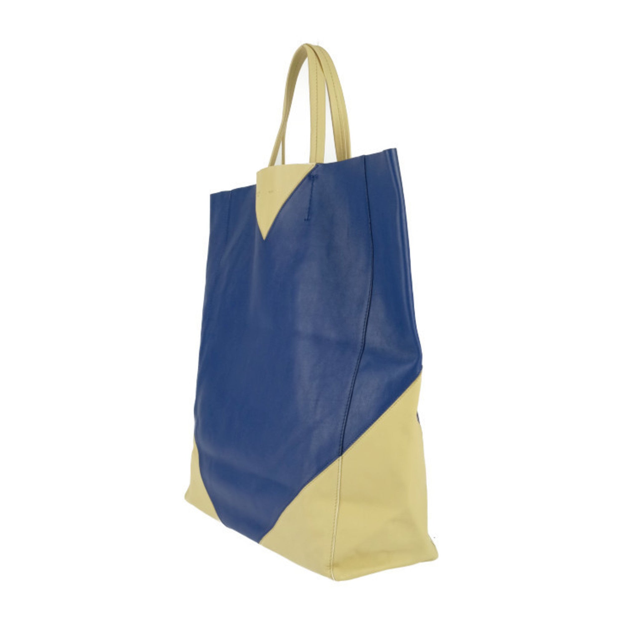 Celine Blue Cream Yellow Leather Handbag Shoulder Bag Tote Bag (Pre-Owned)