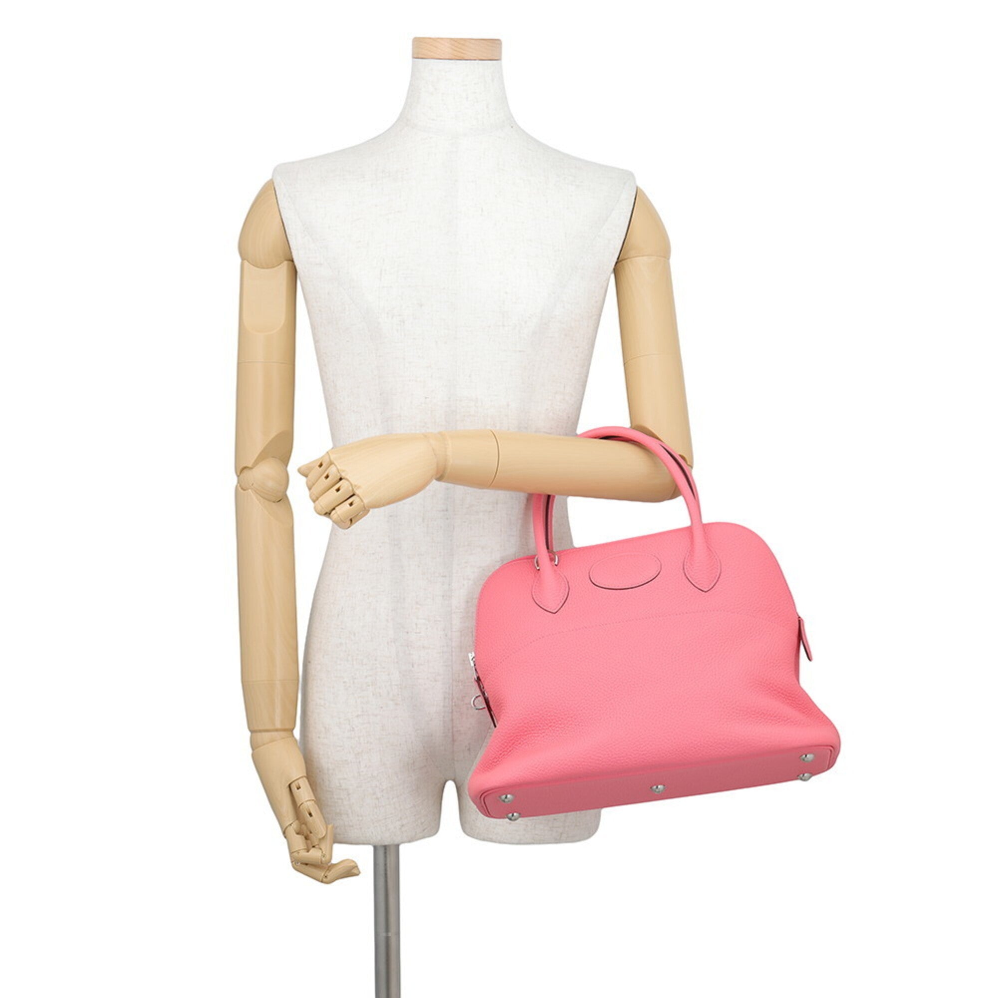Hermes Bolide Rose Azalee Taurillon Clemence Leather Handbag Shoulder Bag (Pre-Owned)
