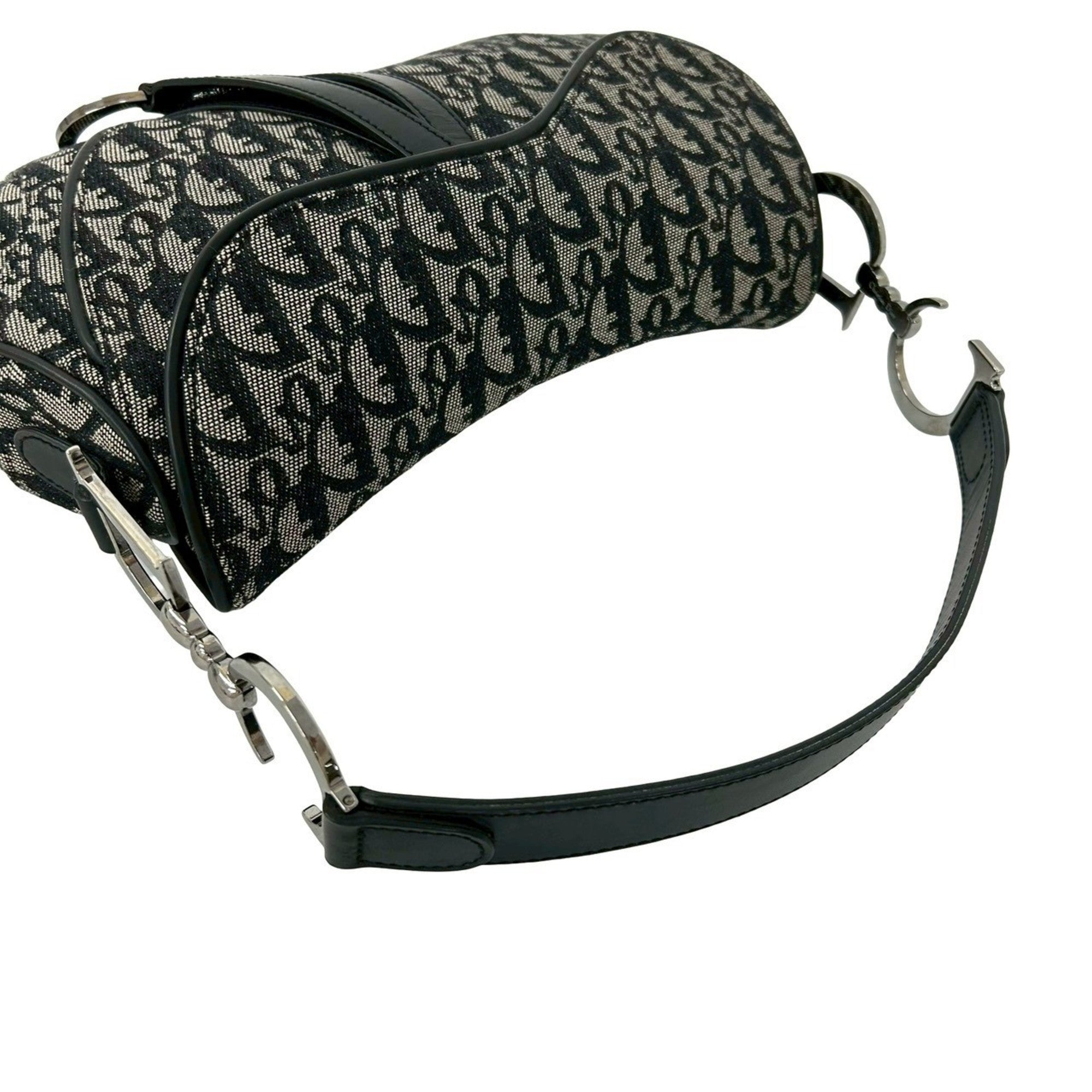 Christian Dior Black Canvas Leather Saddle Bag Shoulder Bag (Pre-Owned)