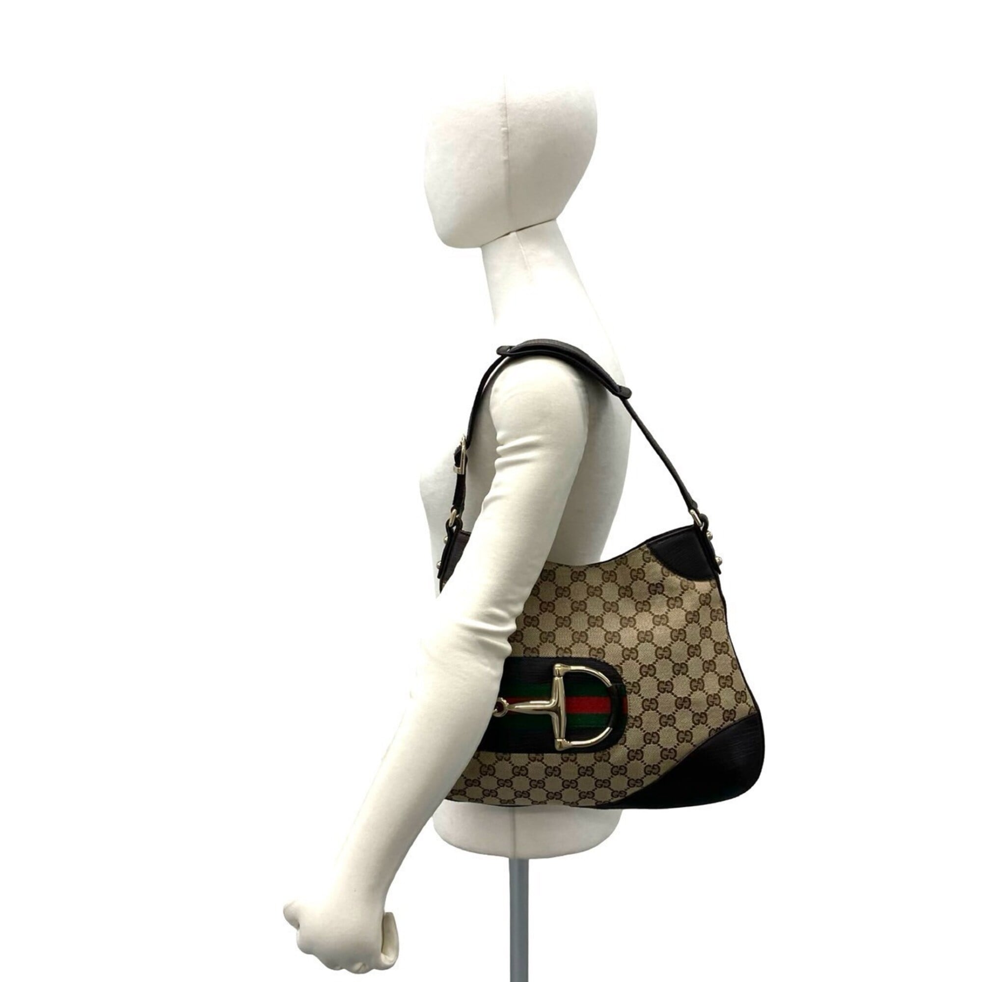 Gucci Brown Green Red Color Canvas Leather Shoulder Bag (Pre-Owned)