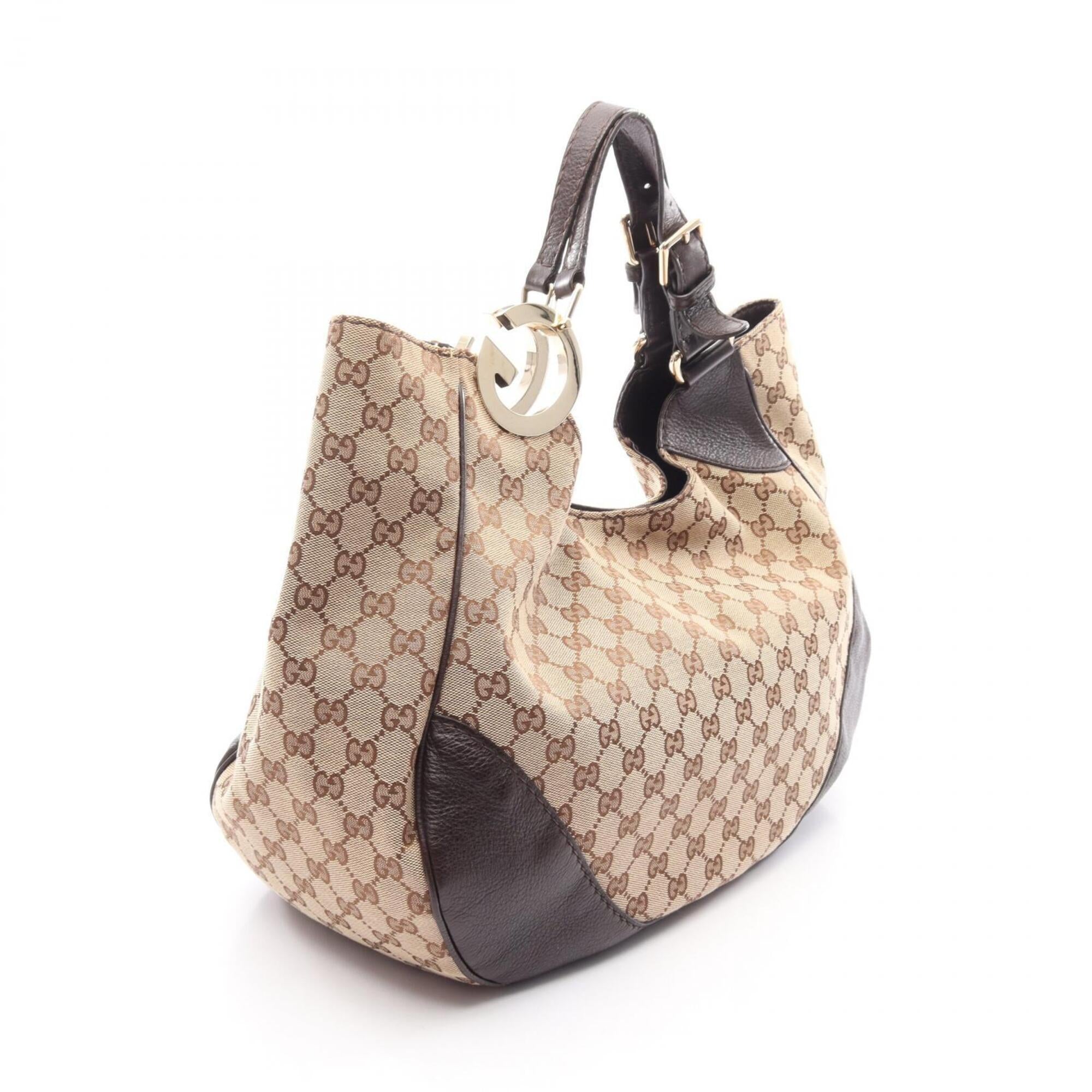 Gucci Beige Brown Canvas Leather Handbag Shoulder Bag (Pre-Owned)