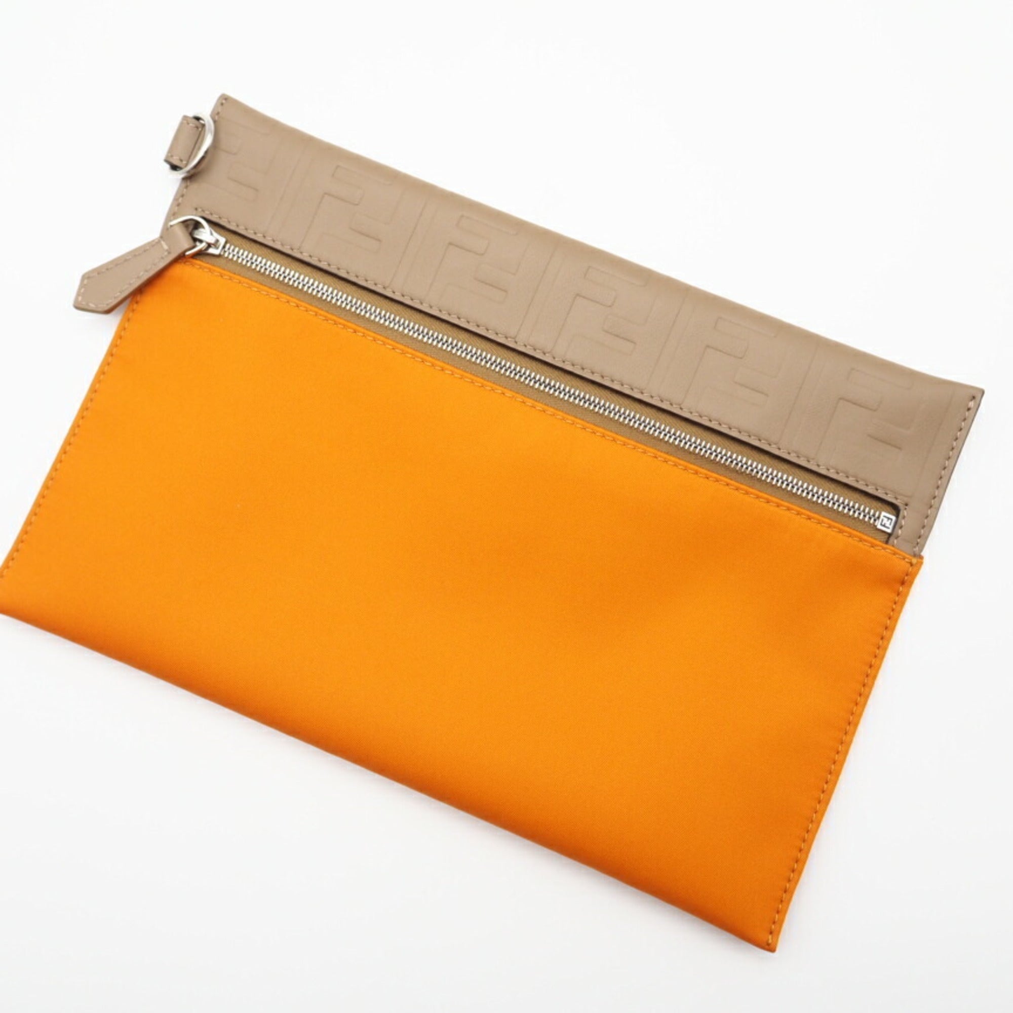 Fendi Brown Orange Nylon Leather Clutch Bag Pouch (Pre-Owned)