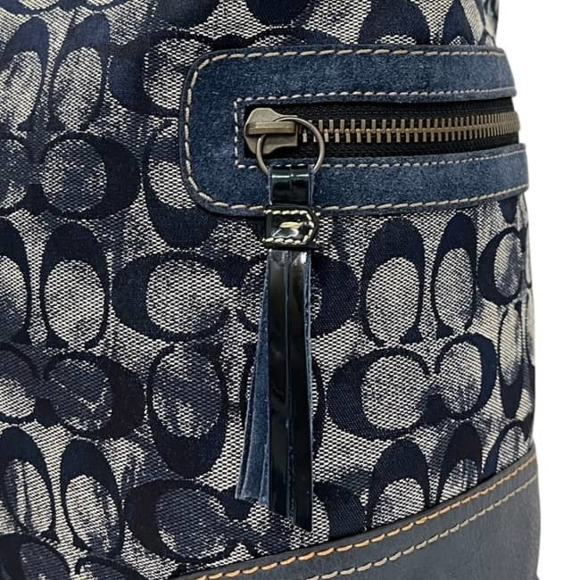 Coach Navy Leather Canvas Shoulder Bag (Pre-Owned)