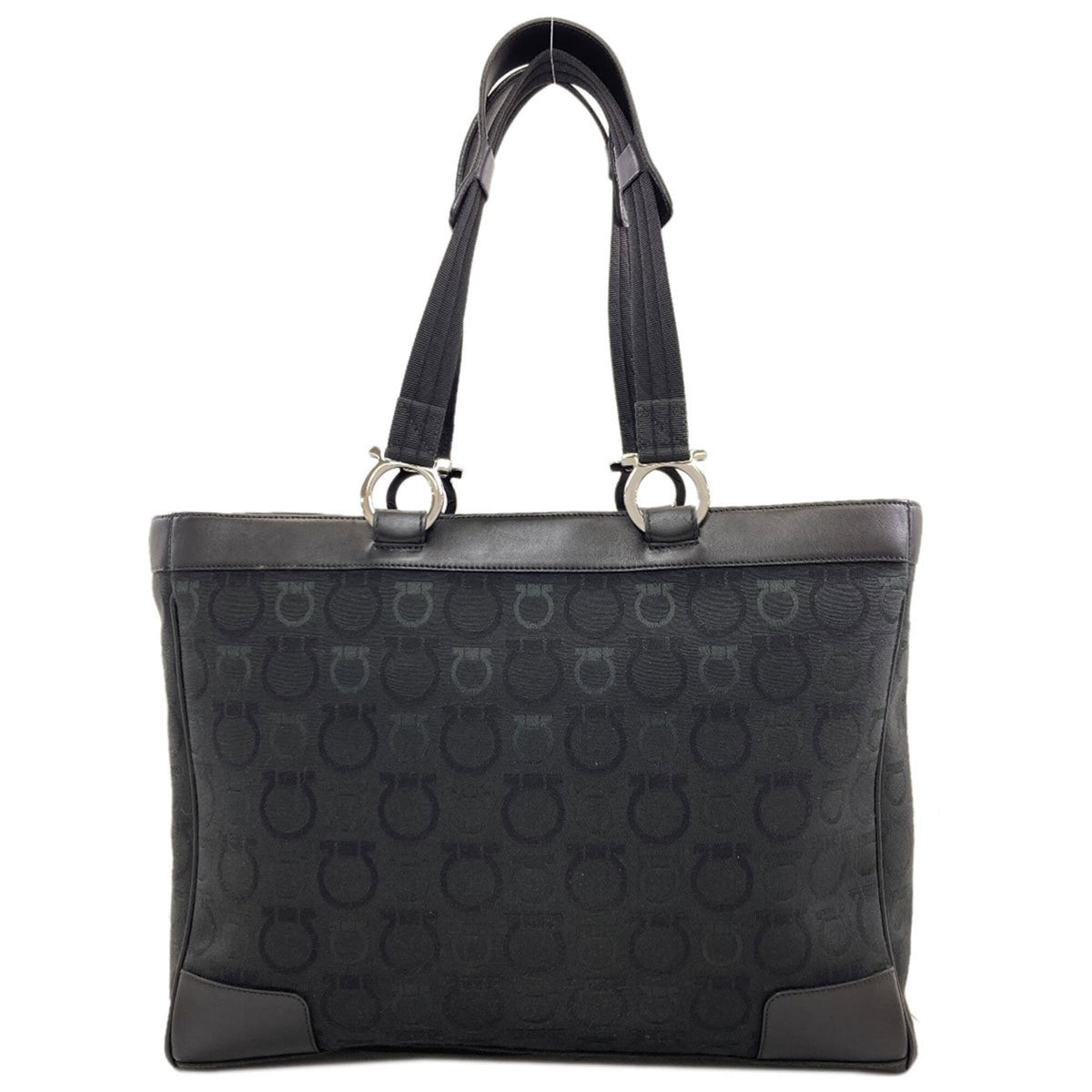 Salvatore Ferragamo Gancini Black Canvas Tote Bag (Pre-Owned)
