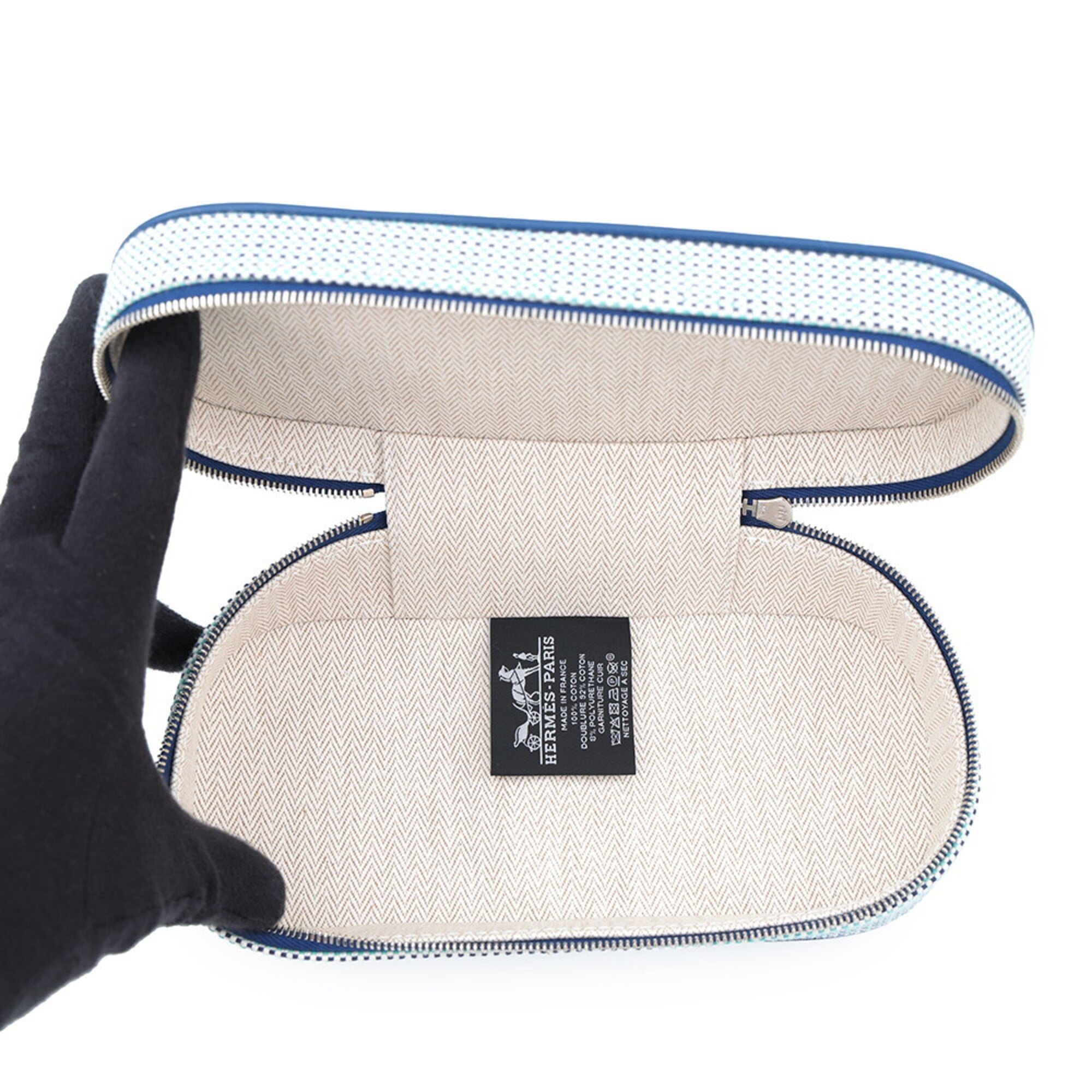 Hermes Ivory Marine Blue Toile H Handbag Pouch (Pre-Owned)