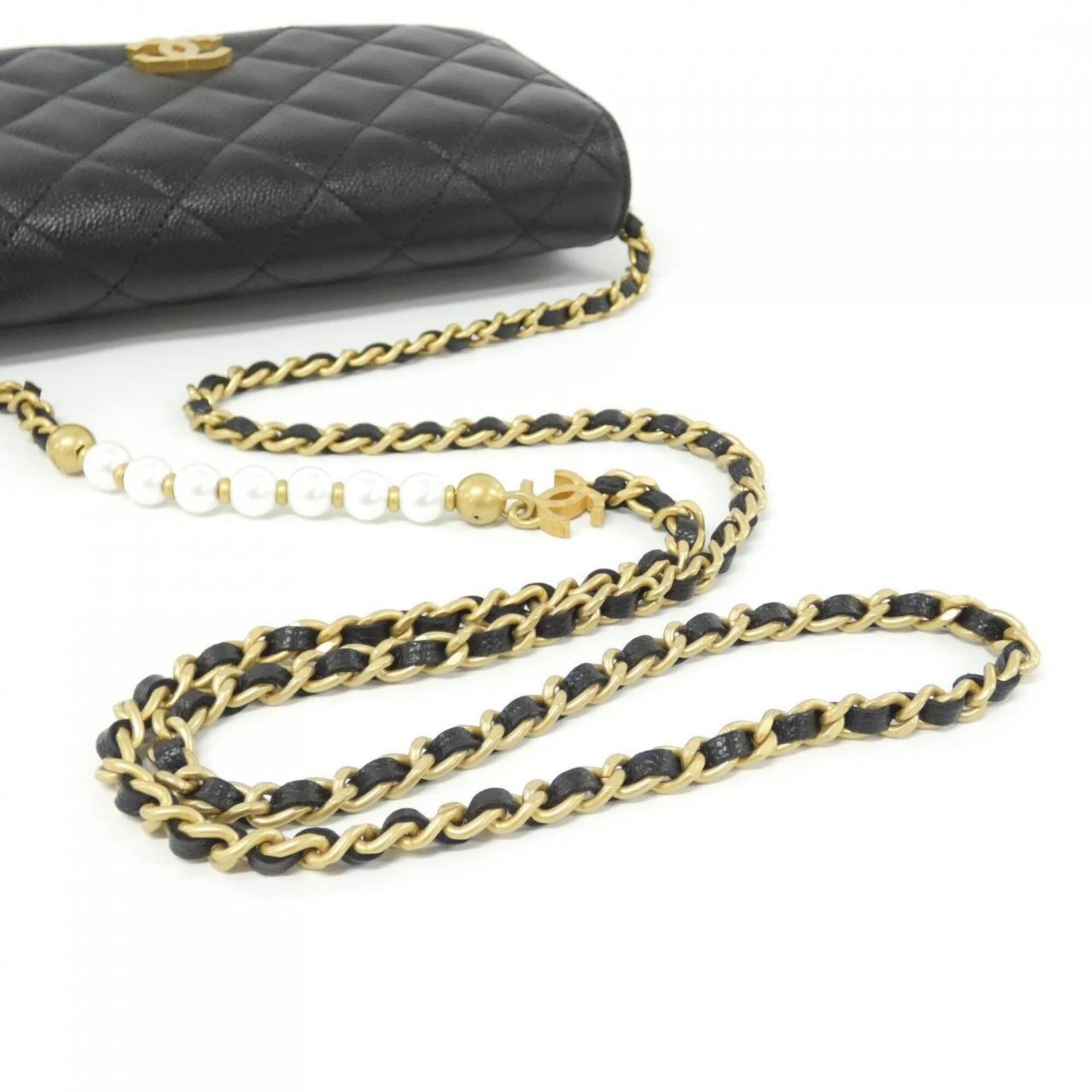Chanel Black Grained Calfskin Chain/Shoulder Wallet (Pre-Owned)