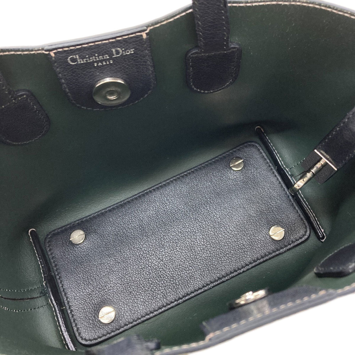 Christian Dior Black Green Pink Leather Handbag (Pre-Owned)
