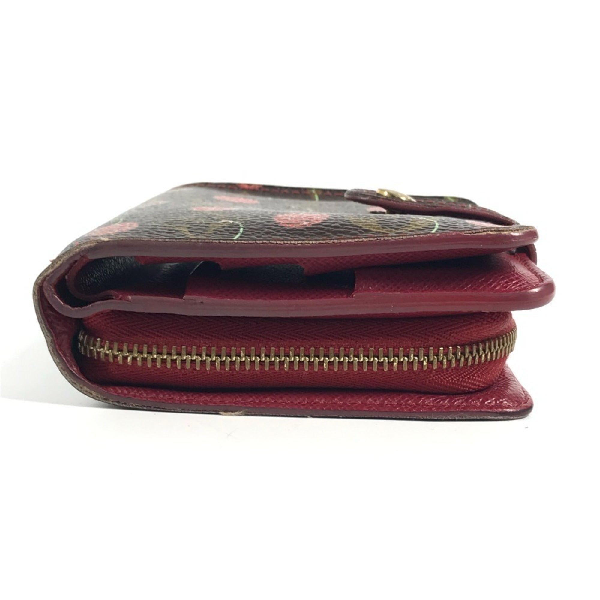 Louis Vuitton Brown Red Color Monogram Cherry Blossom Canvas Wallet (Bi-Fold) (Pre-Owned)