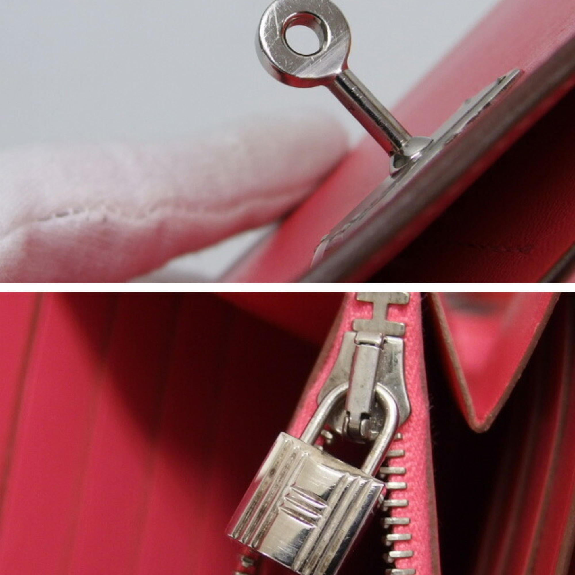 Hermes Pink Box Calf Leather Long Wallet (Bi-Fold) (Pre-Owned)