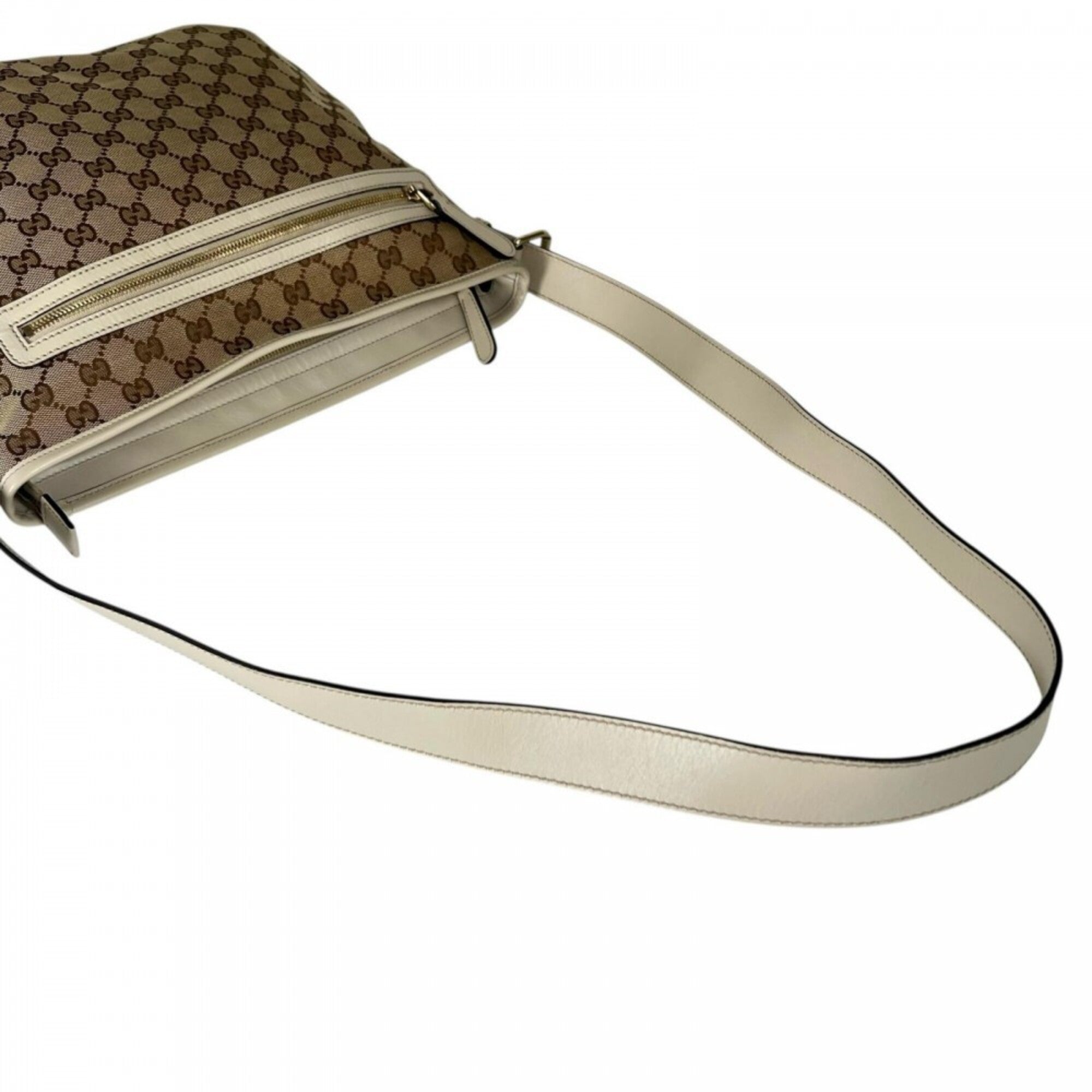 Gucci Beige Beige Gold Gg Canvas Shoulder Bag (Pre-Owned)
