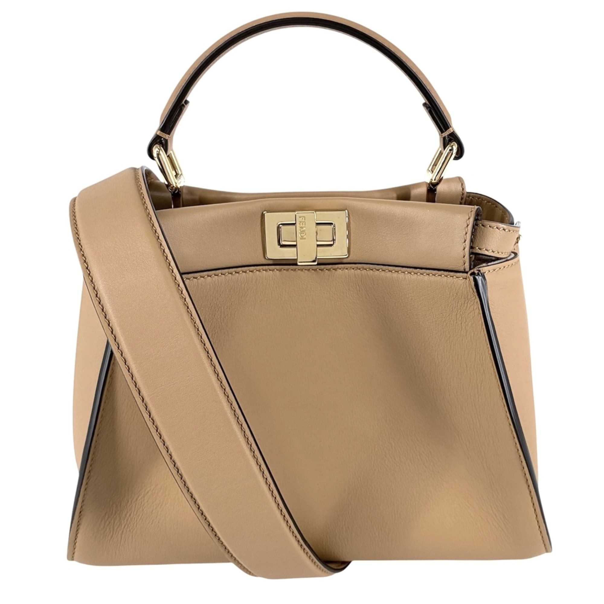 Fendi Peekaboo Brown Leather Handbag Shoulder Bag (Pre-Owned)