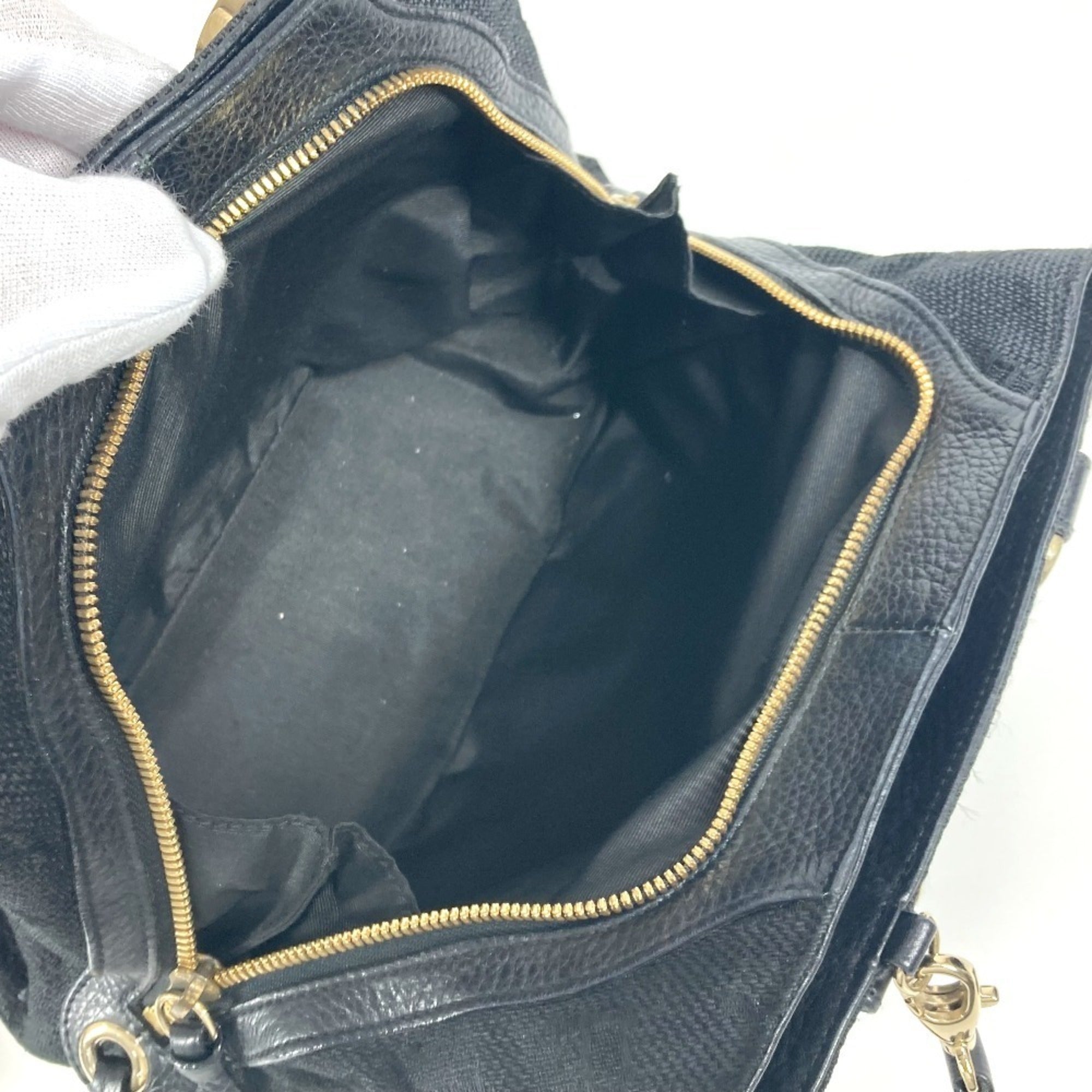 Bvlgari Black Leather Canvas Handbag Shoulder Bag Tote Bag (Pre-Owned)