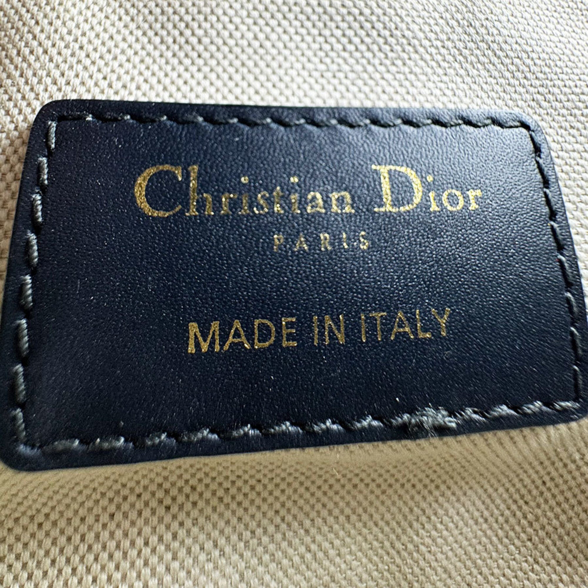 Christian Dior Navy Canvas Leather Handbag Saddle Bag (Pre-Owned)