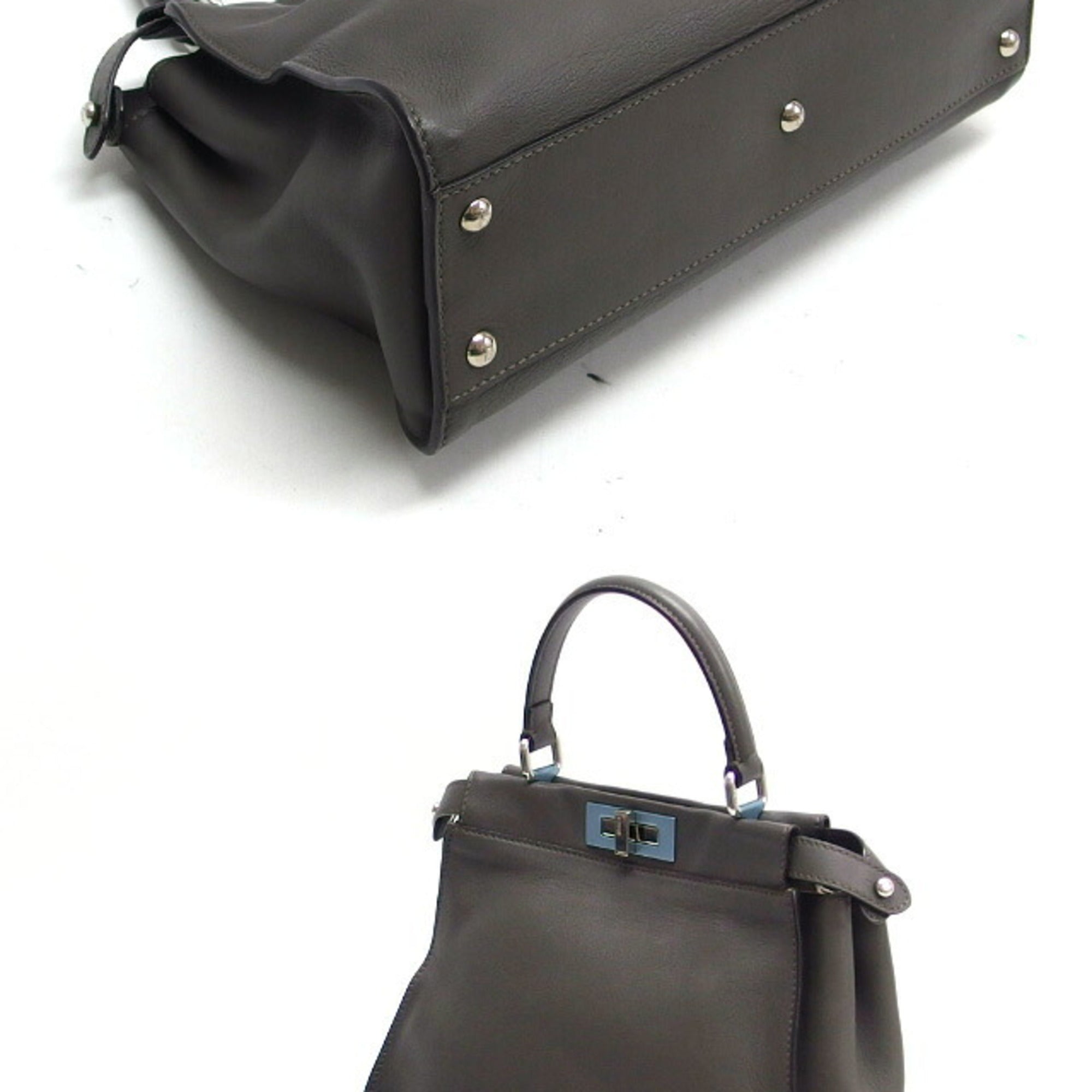 Fendi Peekaboo Gray Leather Handbag Shoulder Bag (Pre-Owned)