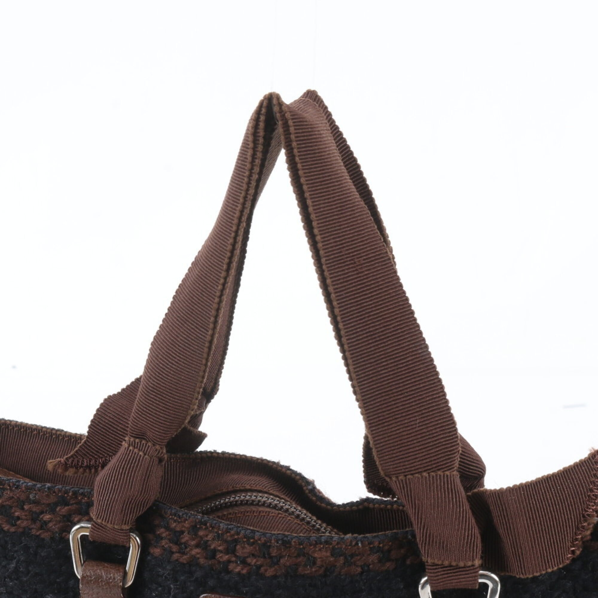 Prada Black Brown Leather Handbag Shoulder Bag Tote Bag (Pre-Owned)