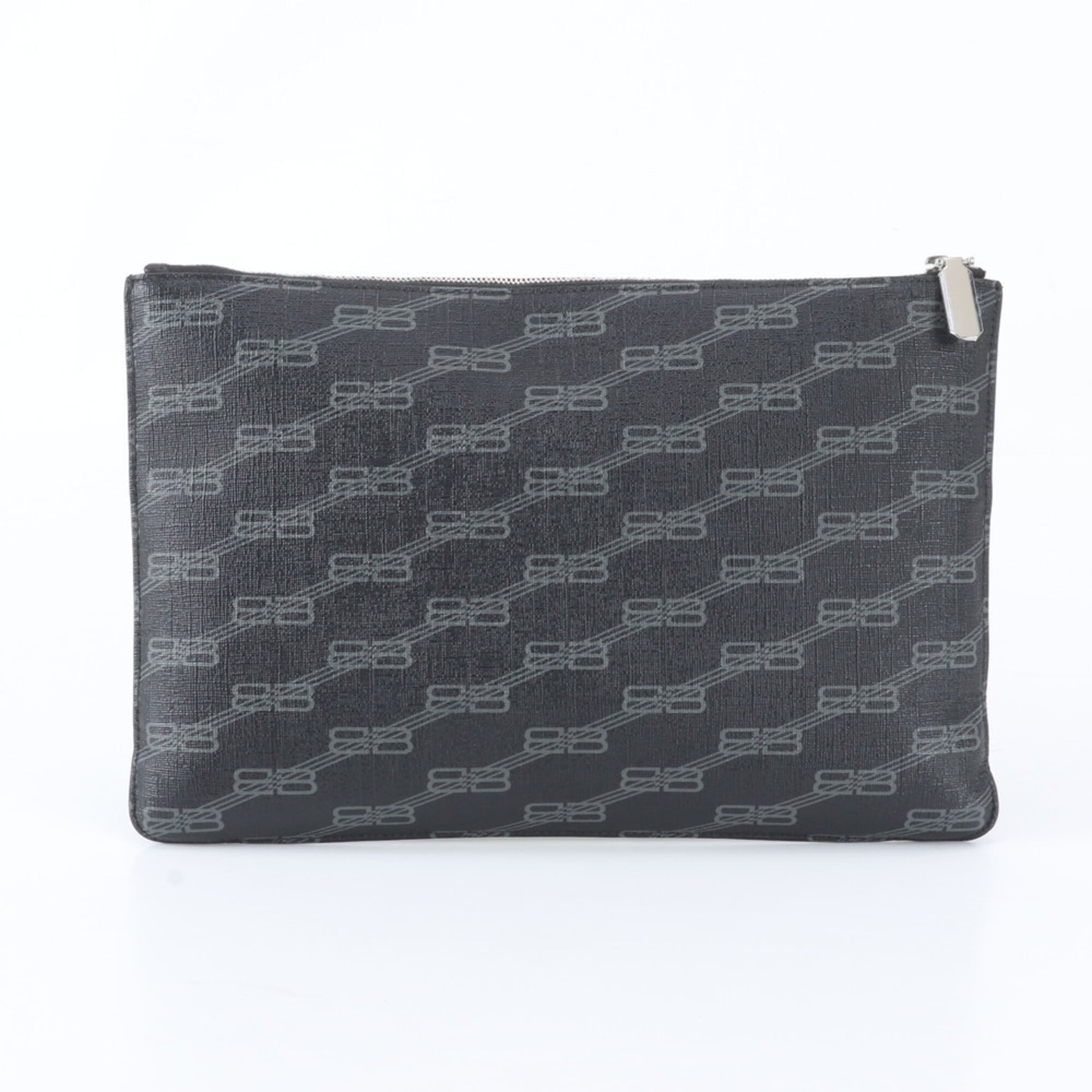 Balenciaga Black Leather Coated Canvas Clutch Bag Handbag Pouch (Pre-Owned)