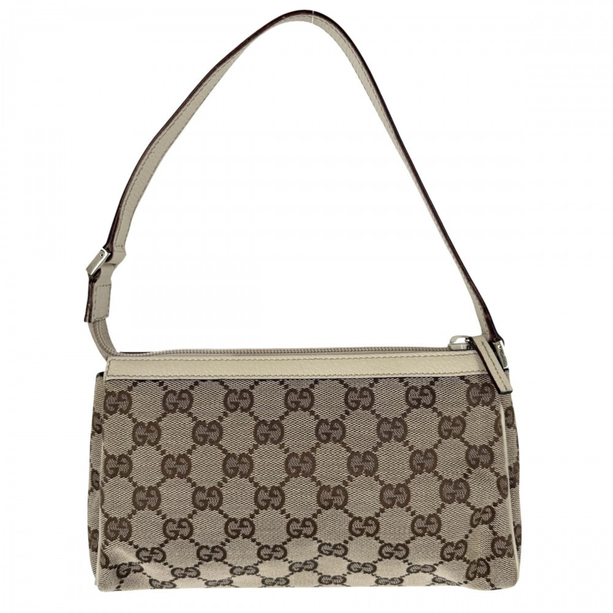 Gucci Abbey Beige Gg Canvas Leather Handbag (Pre-Owned)