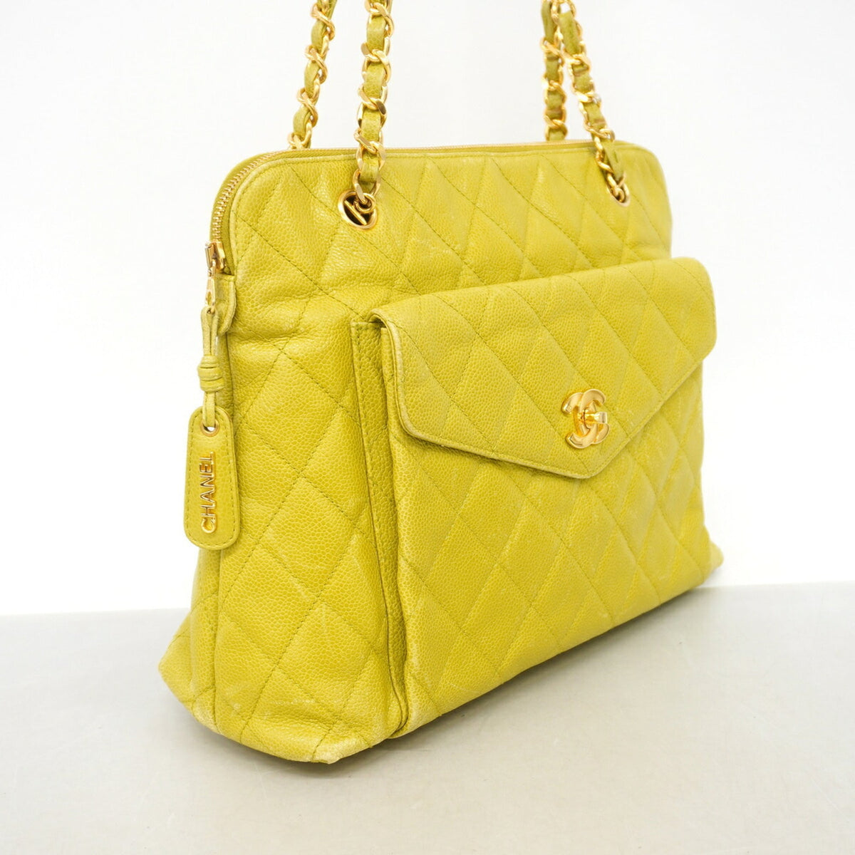 Chanel Light Green Grained Calfskin Tote Bag (Pre-Owned)