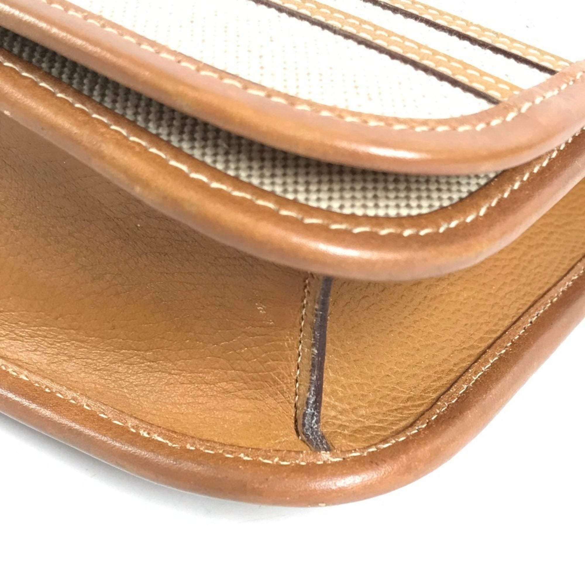 Hermes Beige Leather Canvas Handbag Pochette Shoulder Bag (Pre-Owned)