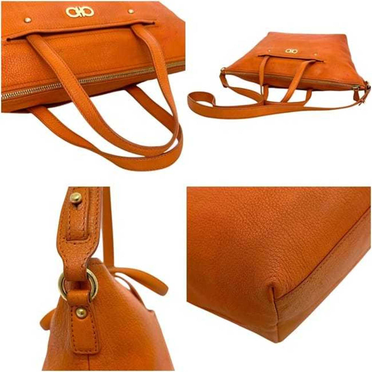 Salvatore Ferragamo Orange Leather Shoulder Bag Tote Bag (Pre-Owned)