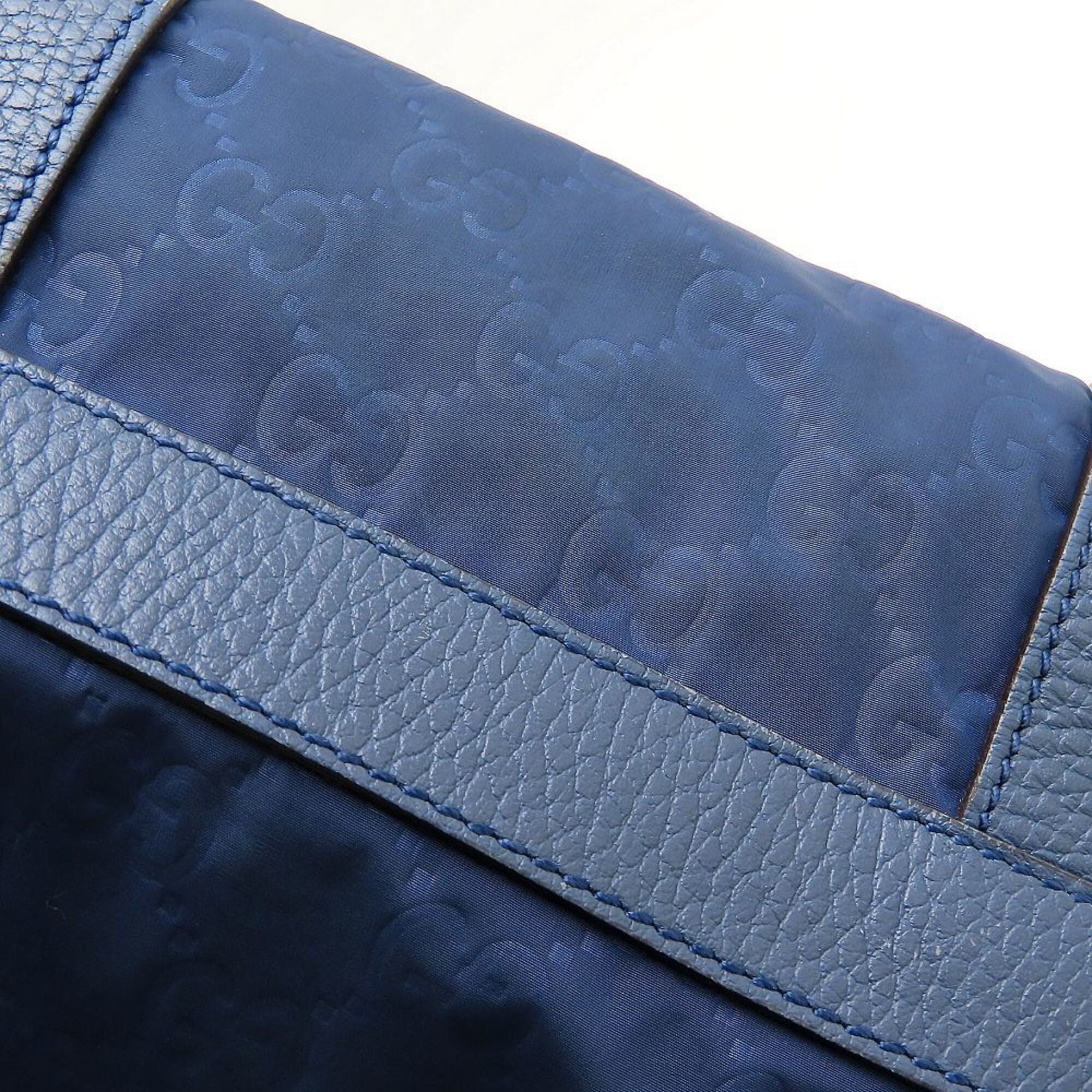 Gucci Navy Nylon Leather Messenger Bag Shoulder Bag (Pre-Owned)