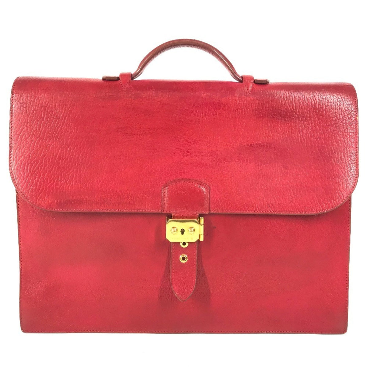 Hermes Red Color Leather Briefcase Handbag (Pre-Owned)
