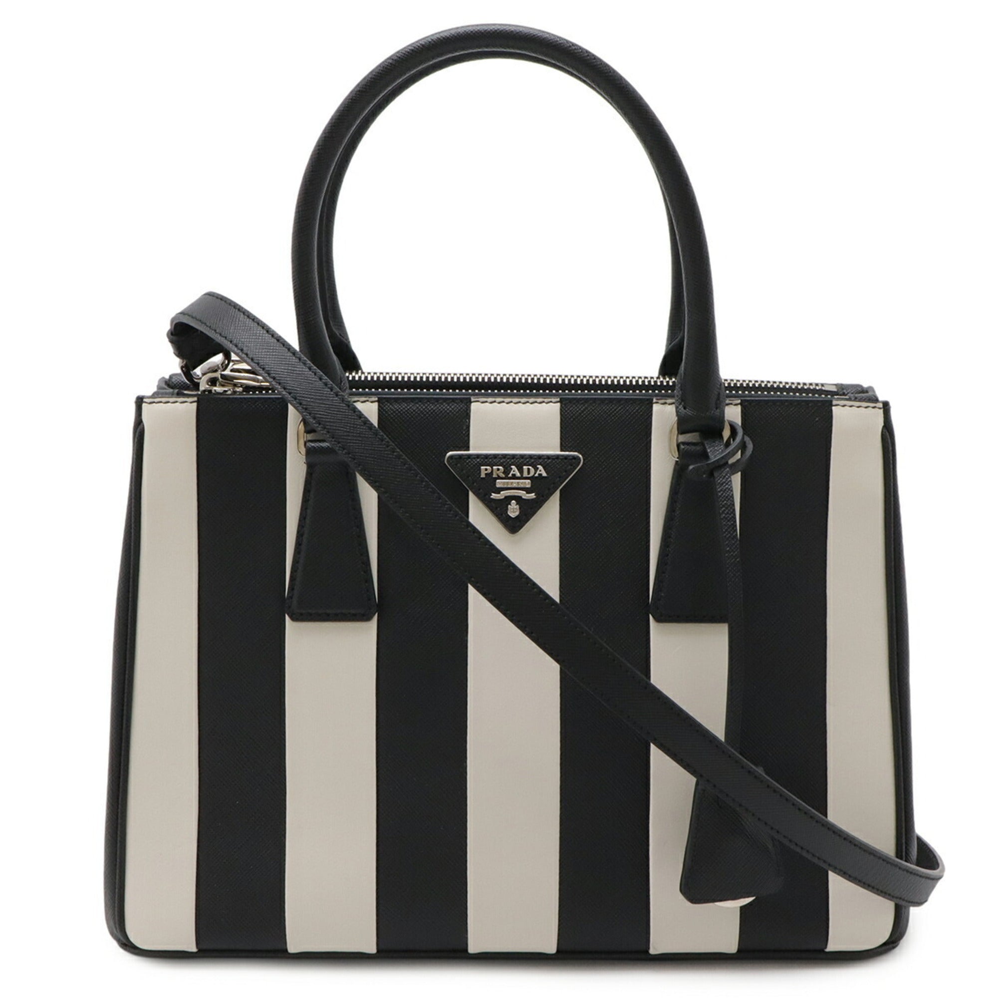 Prada Black Nero Talco White Leather Handbag Shoulder Bag (Pre-Owned)