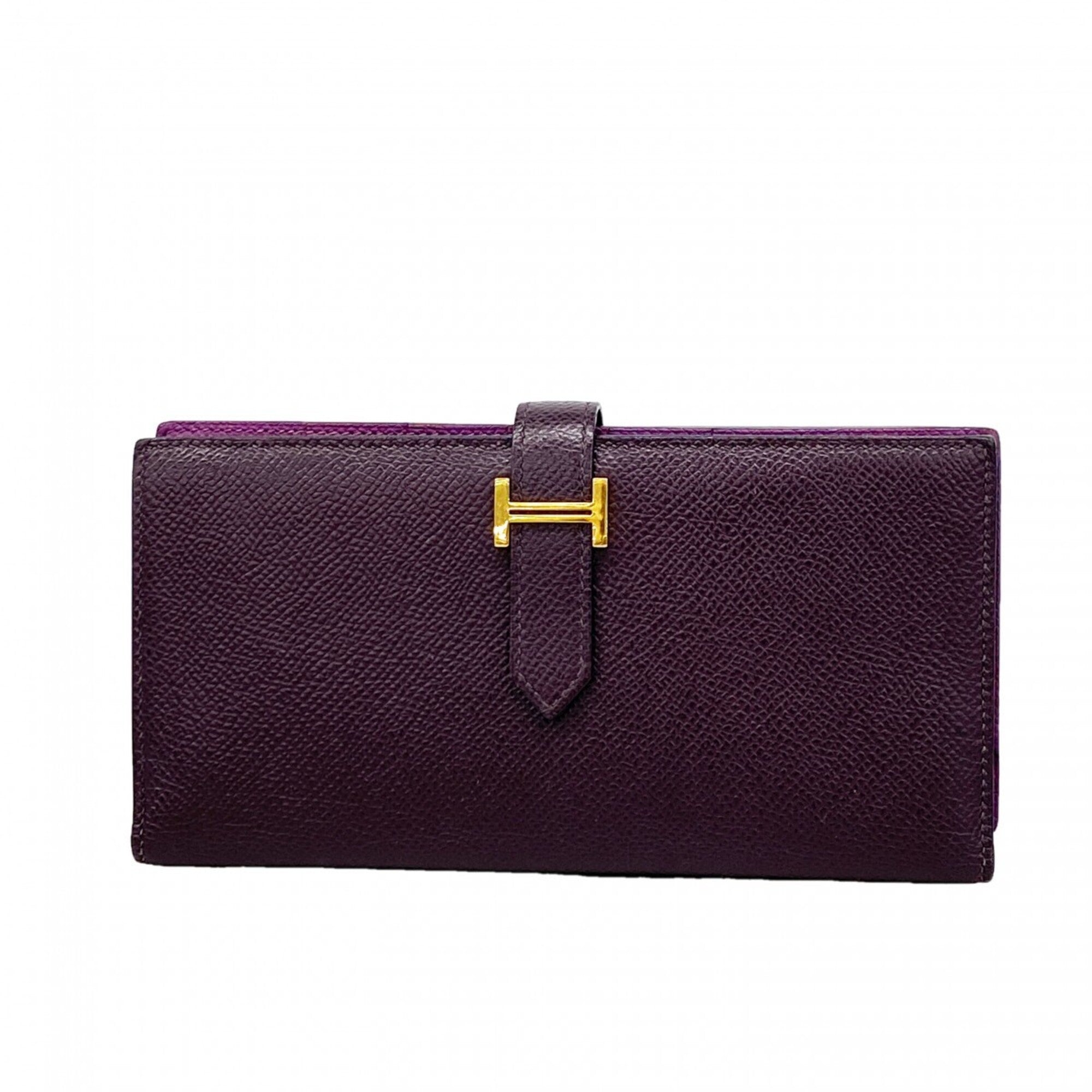 Hermes Anemone Raisin Leather Long Wallet (Bi-Fold) (Pre-Owned)