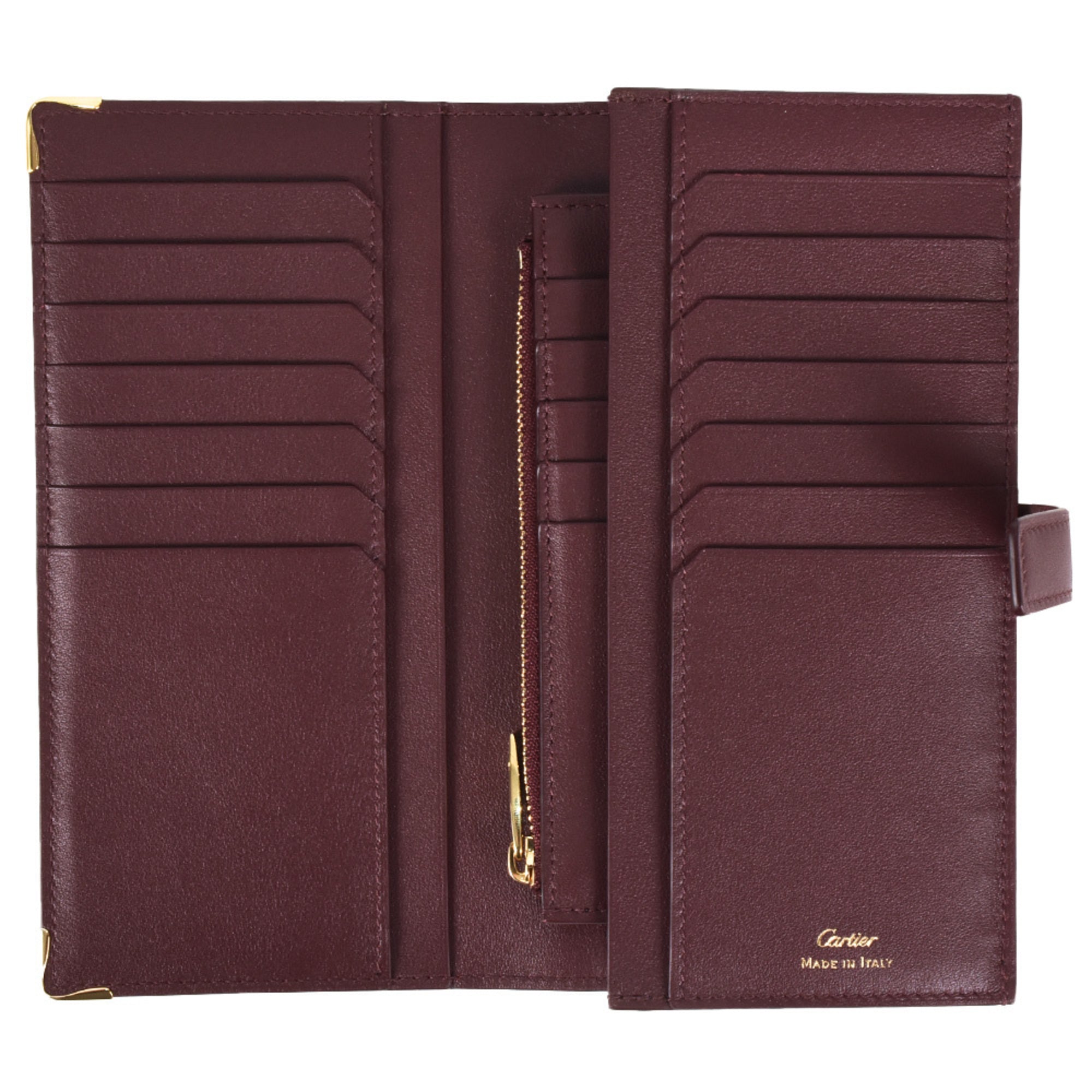 Cartier Red Color Leather Long Wallet (Bi-Fold) (Pre-Owned)